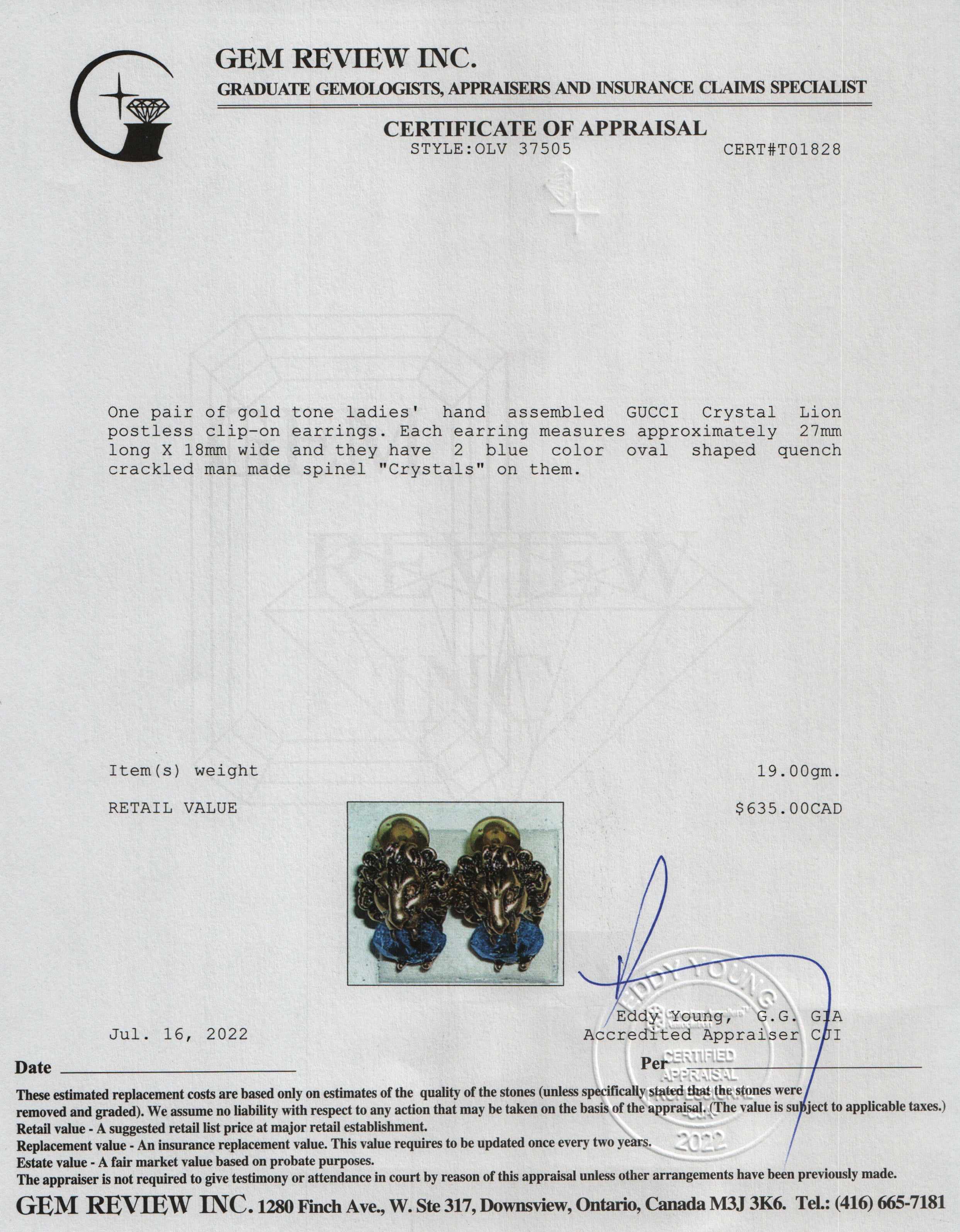 Gucci Vintage Crystal Lion Clip-On Earrings