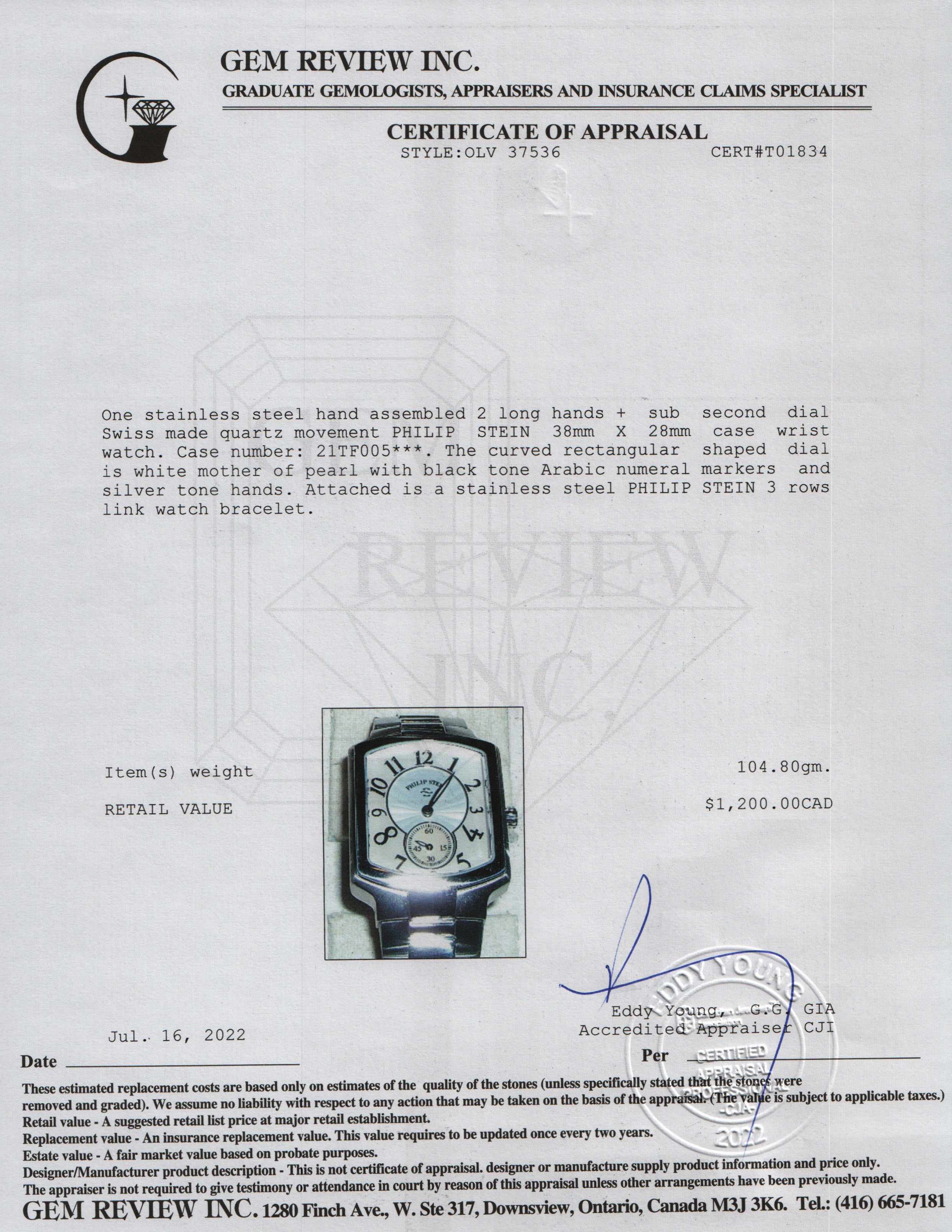 Philip Stein Classic Square Watch w/ Box