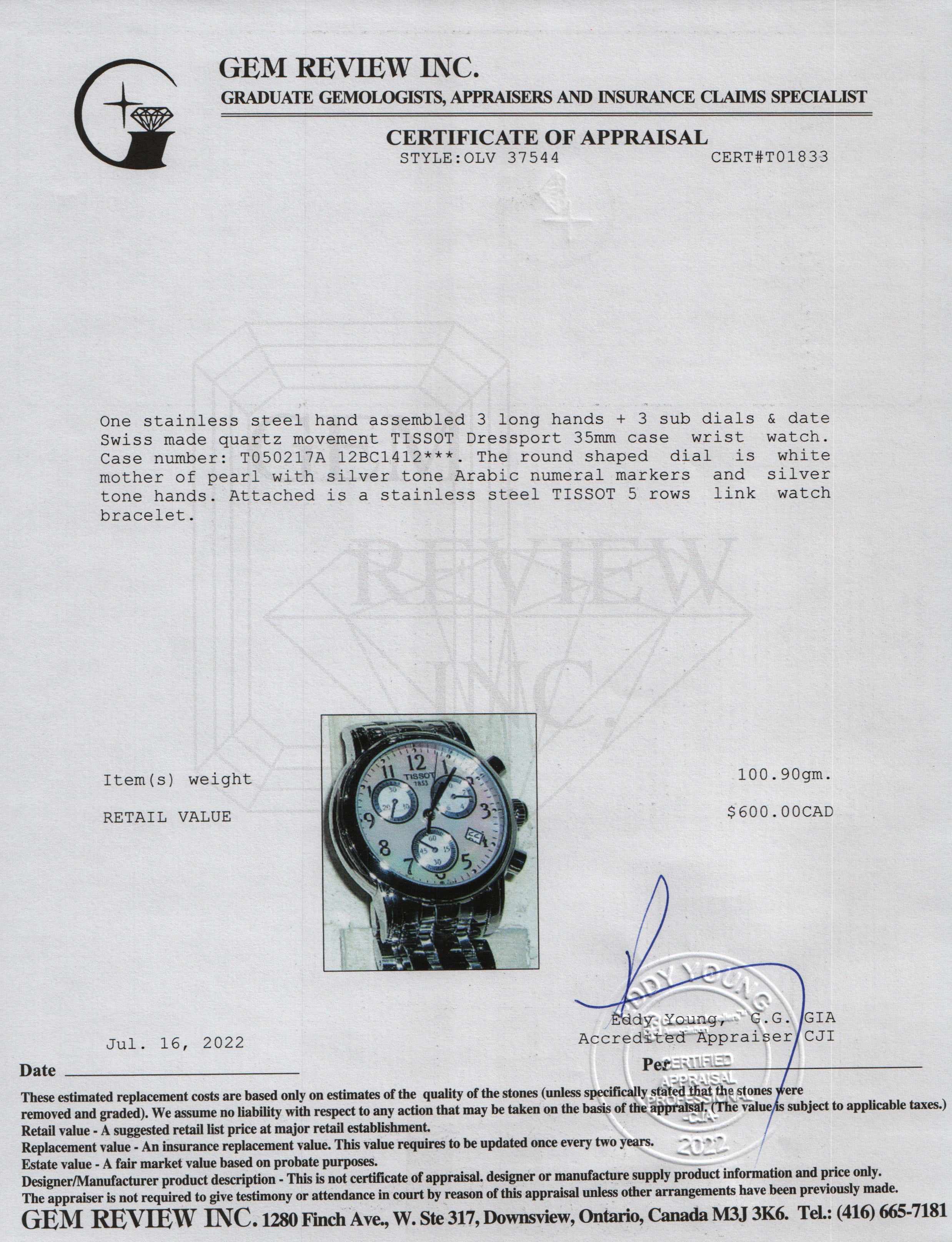 Tissot Dressport Chronograph Watch w/ Box & Papers