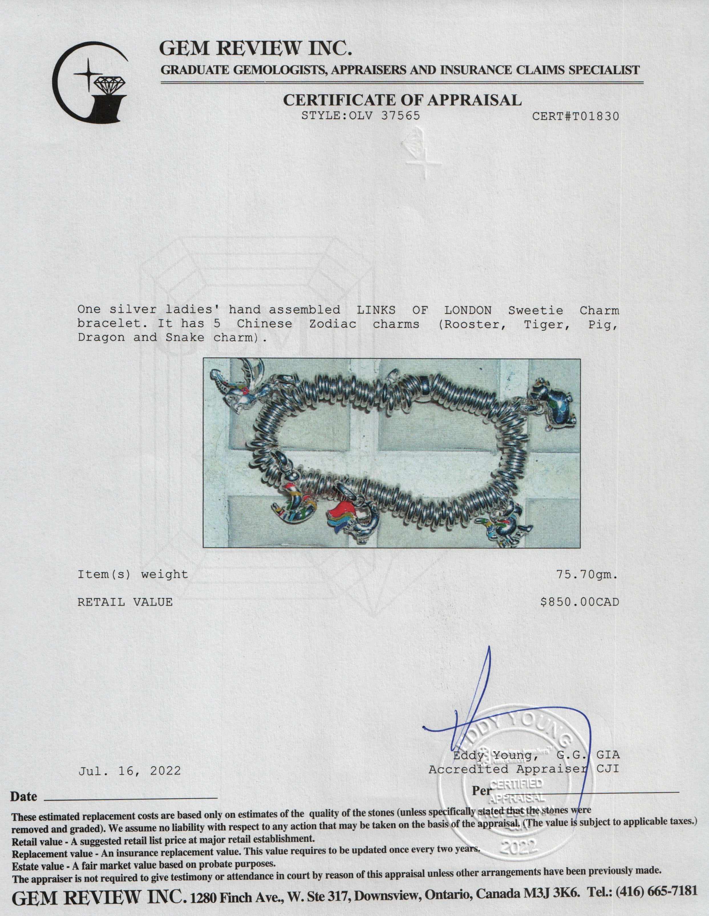 Links of London Sweetie Charm Bracelet w/ 5 Chinese Zodiac Charms