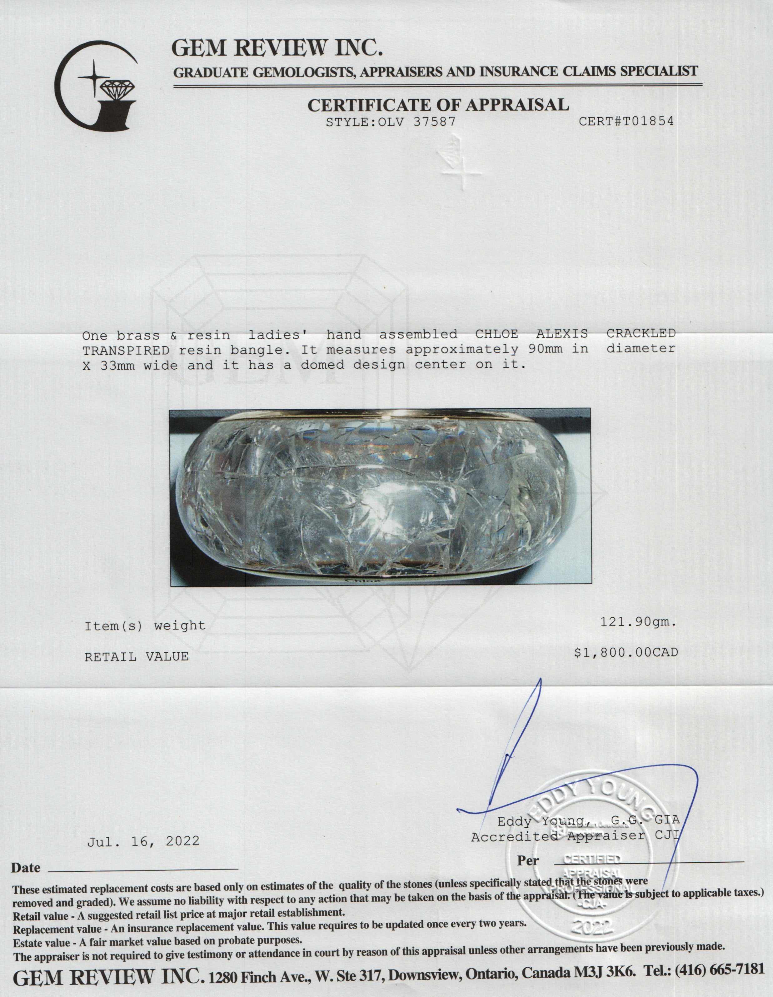 Chloe Alexis Crackled Transpired Resing Bangle Bracelet w/ Box