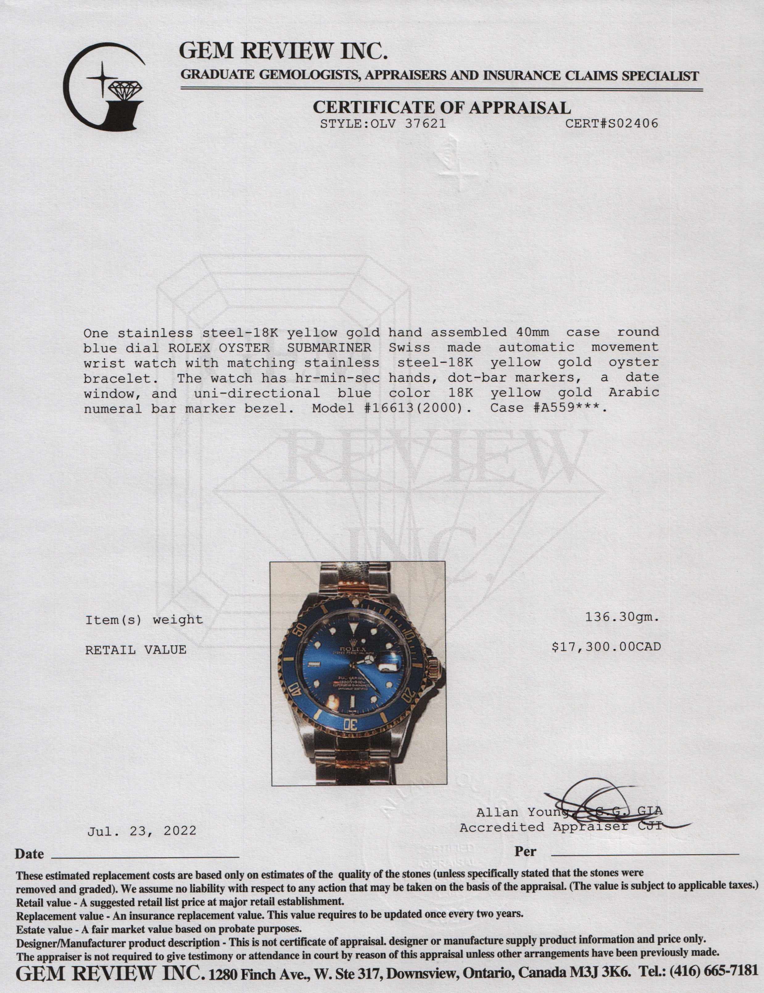 Rolex Two-Tone Submariner Watch w/ Box & Papers