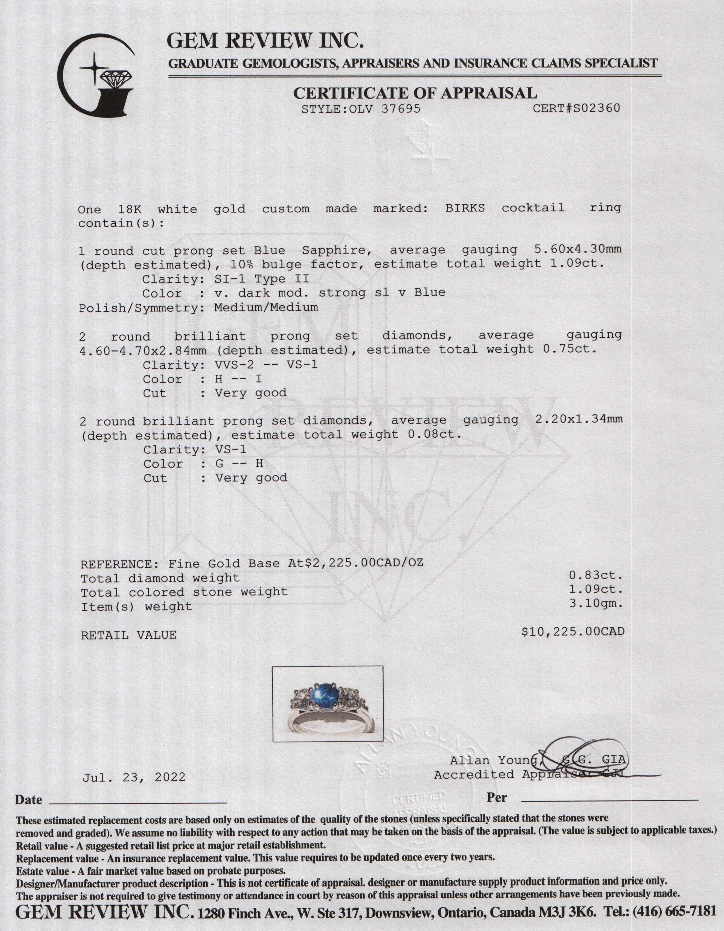 Birks 18k White Gold Sapphire & Diamond Cocktail Ring