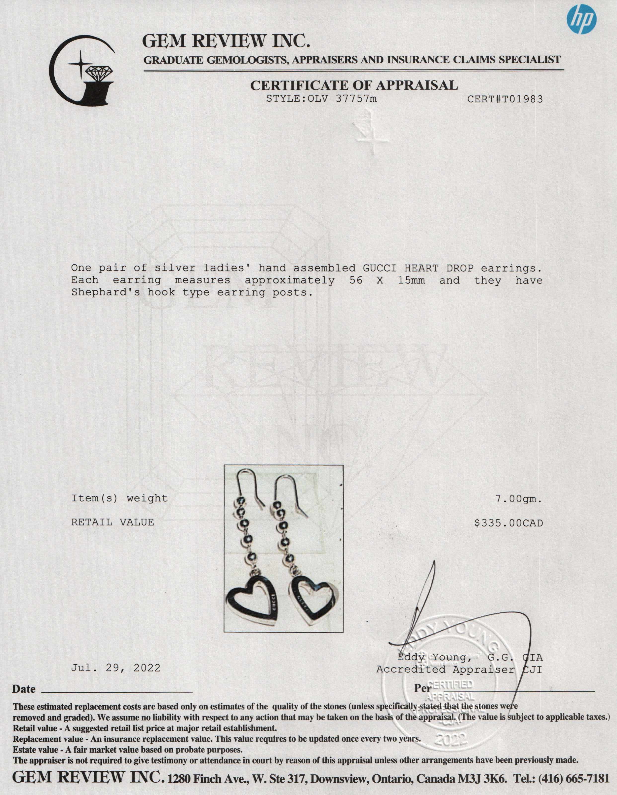 Gucci Heart Drop Earrings