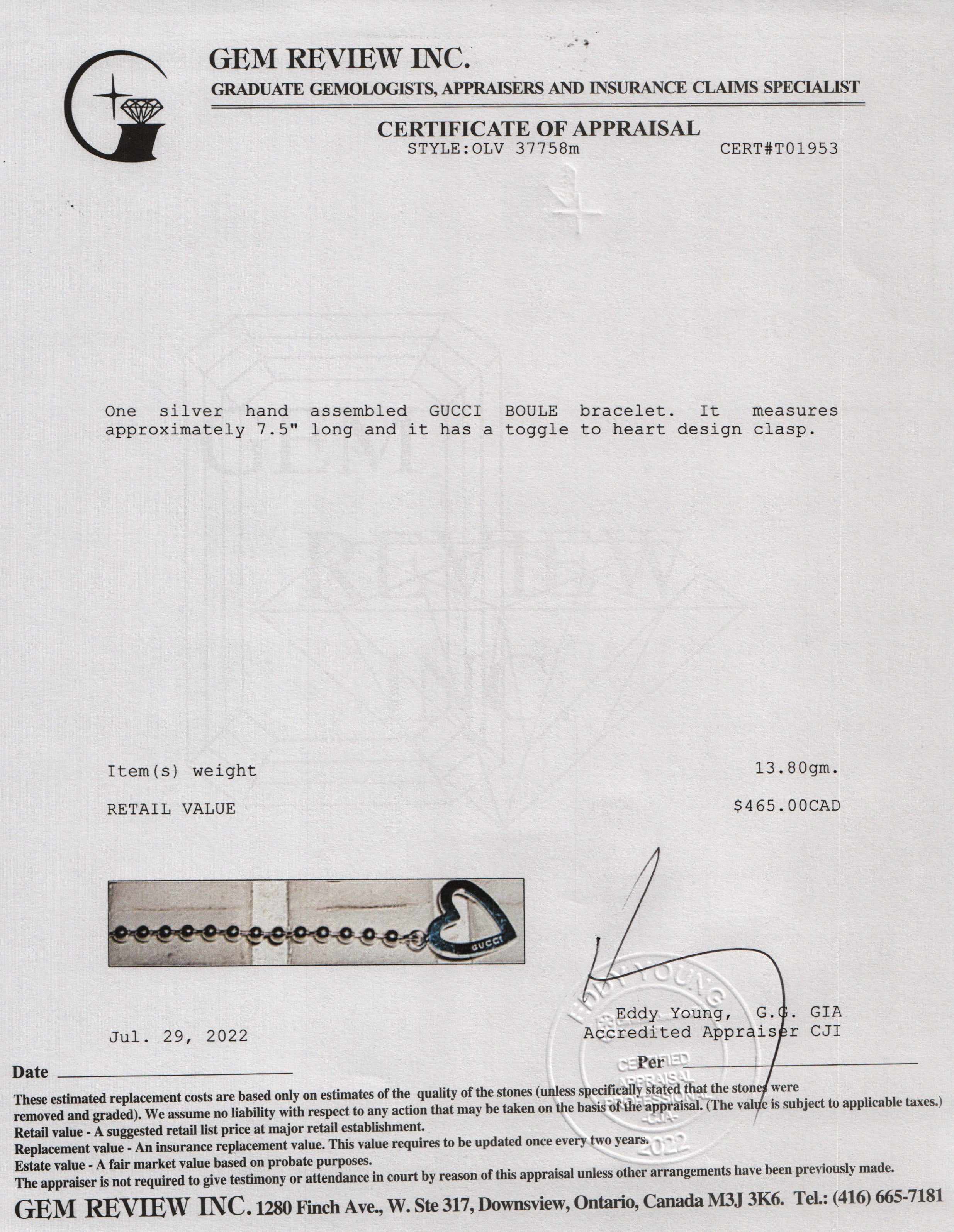 Gucci Boule Bracelet with Heart Toggle Clasp