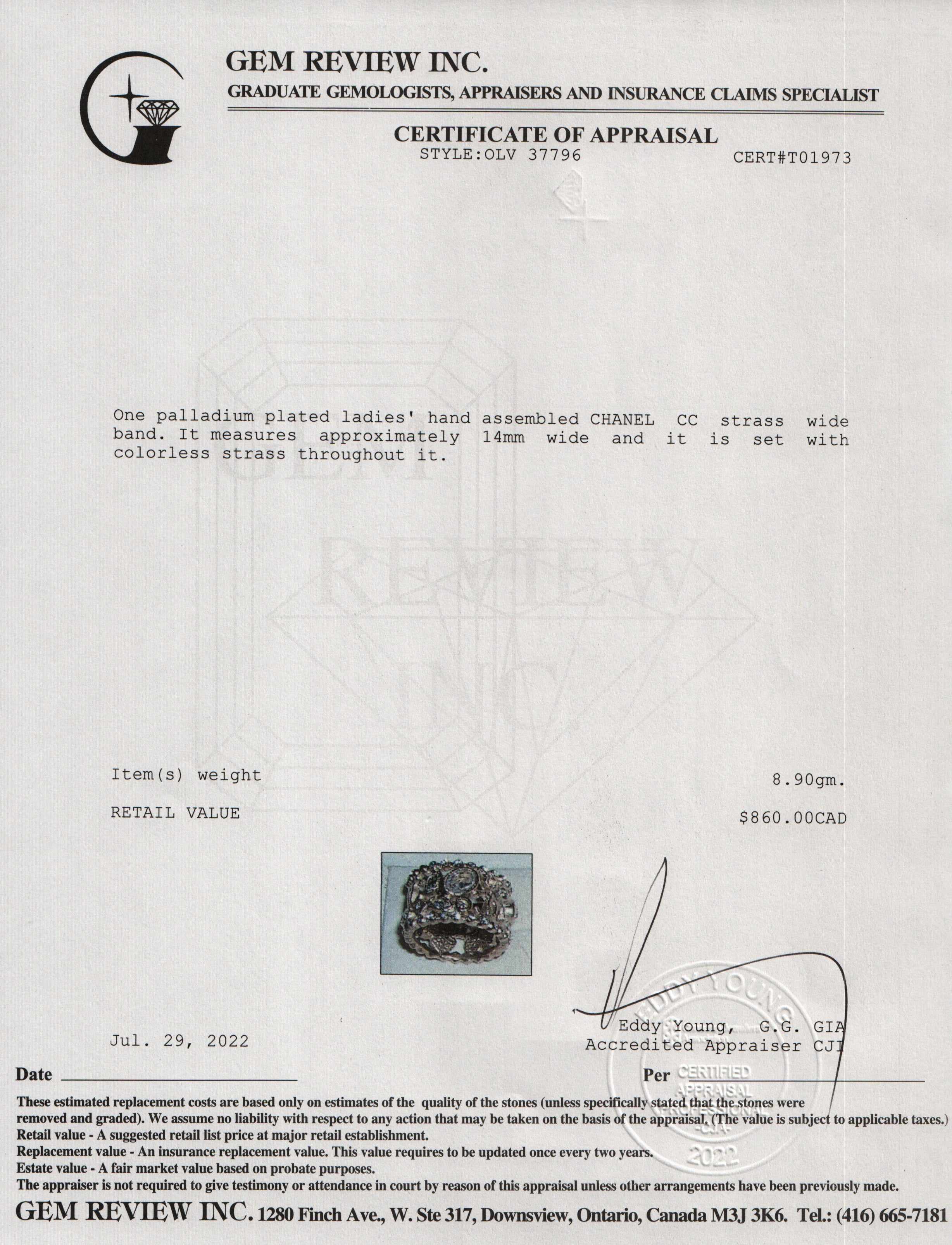 Chanel Strass CC Wide Band Ring