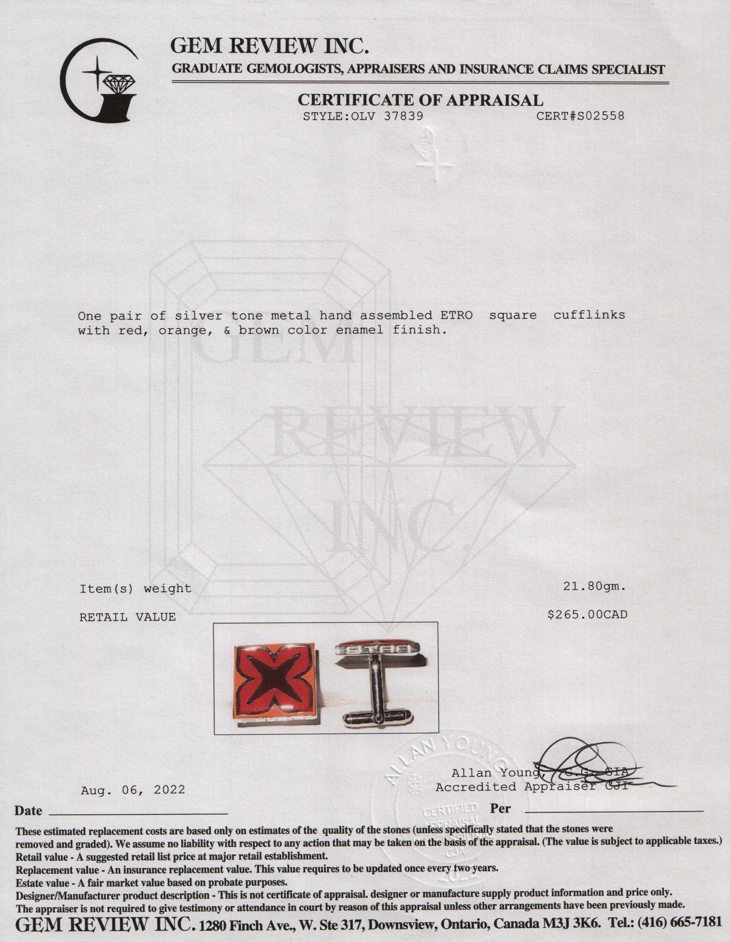 Etro Square Enamel Cufflinks w/ Box