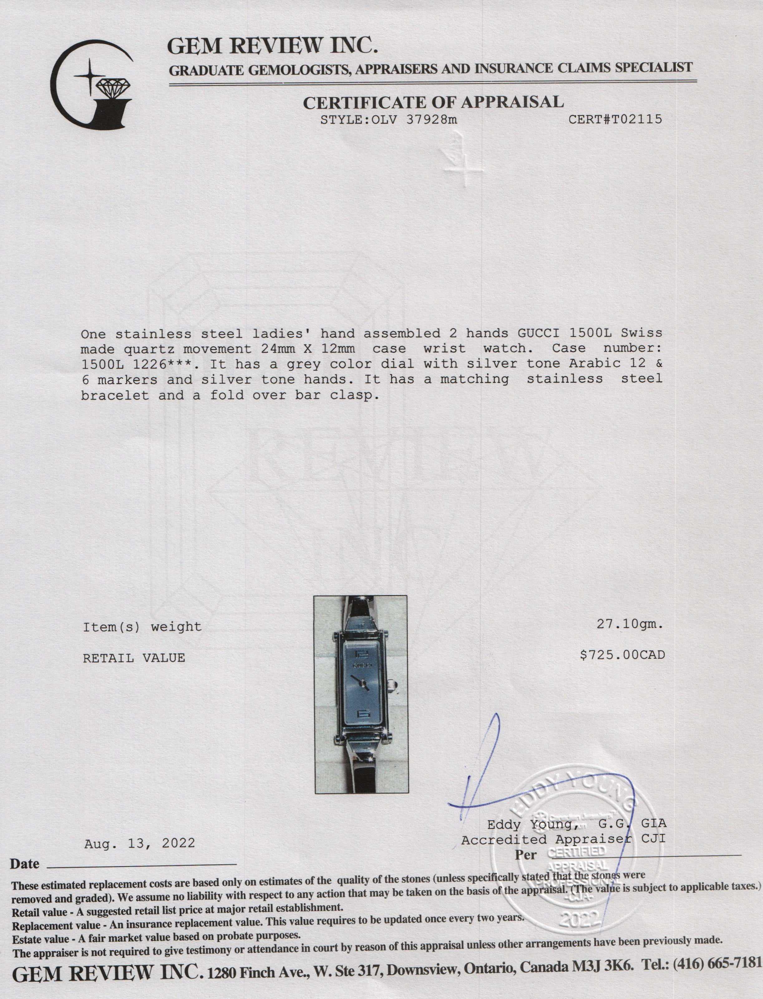 Gucci 1500 Series Watch w/ Box