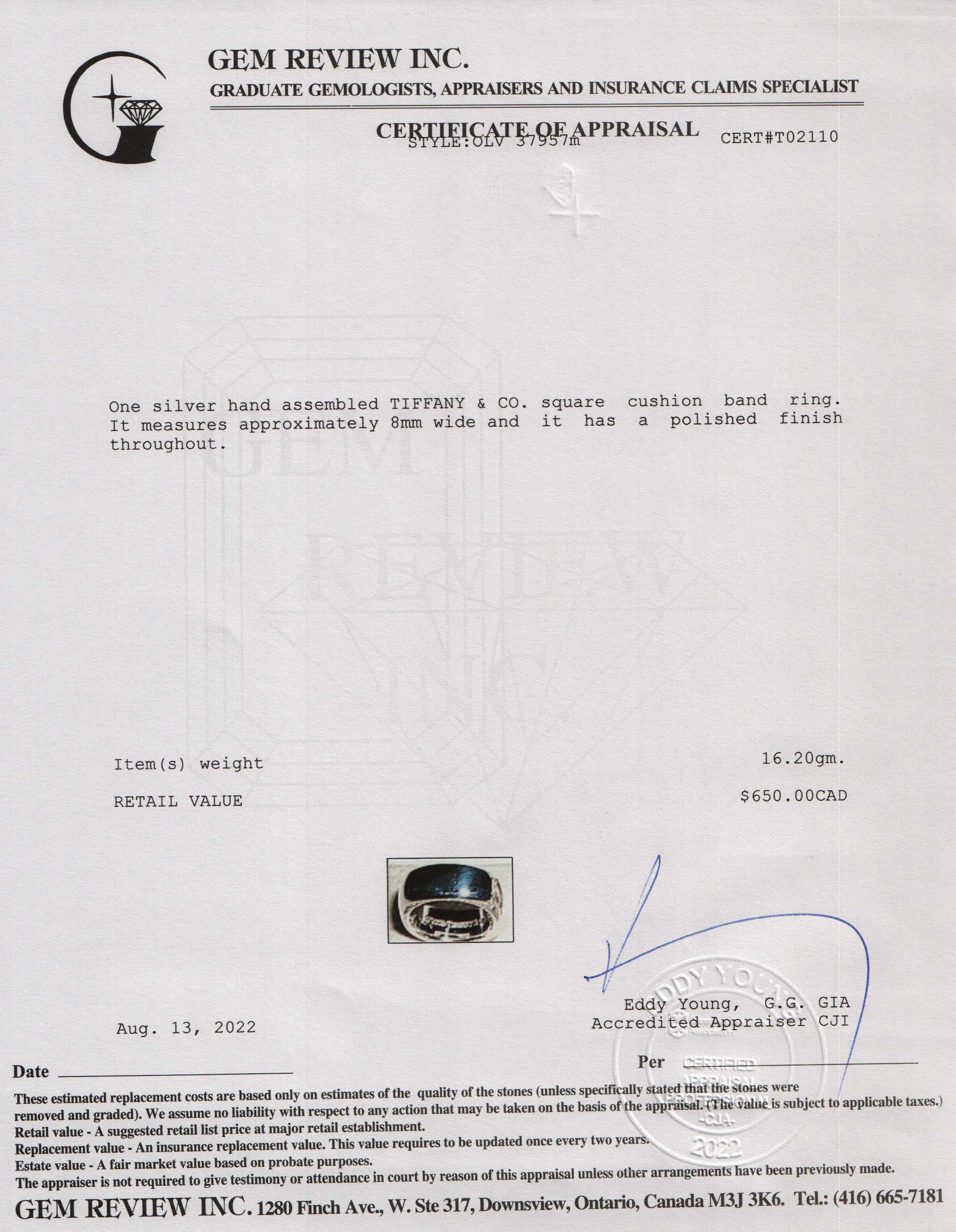 Tiffany & Co. Square Cushion Band Ring