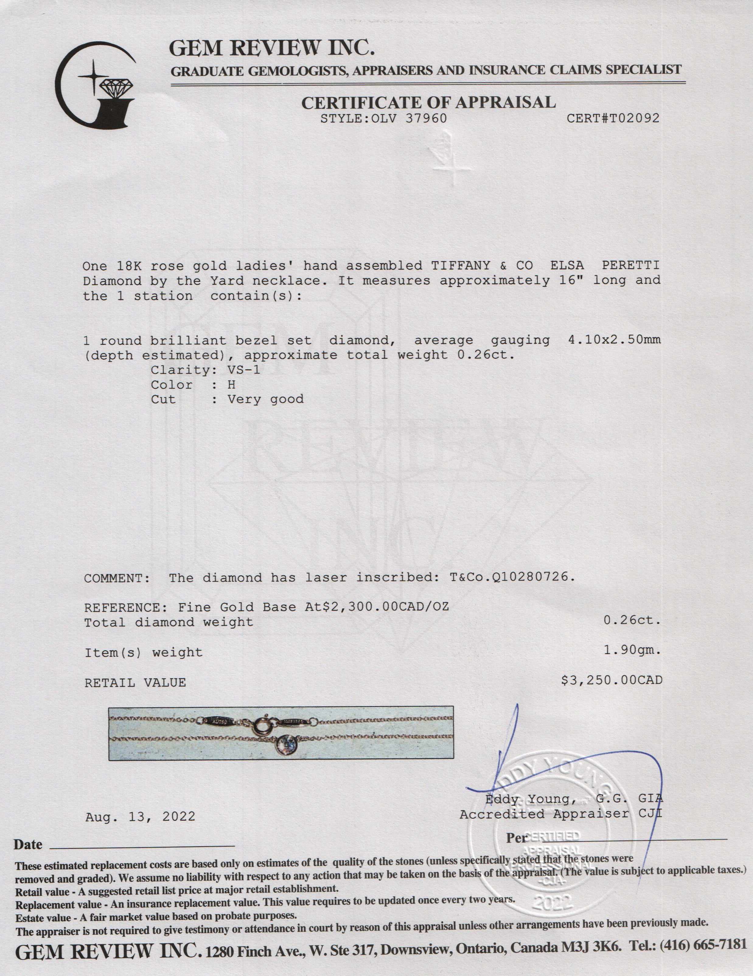 Tiffany & Co. Elsa Peretti 18k Rose Gold Diamonds by the Yard Pendant Necklace w/ Box & Papers