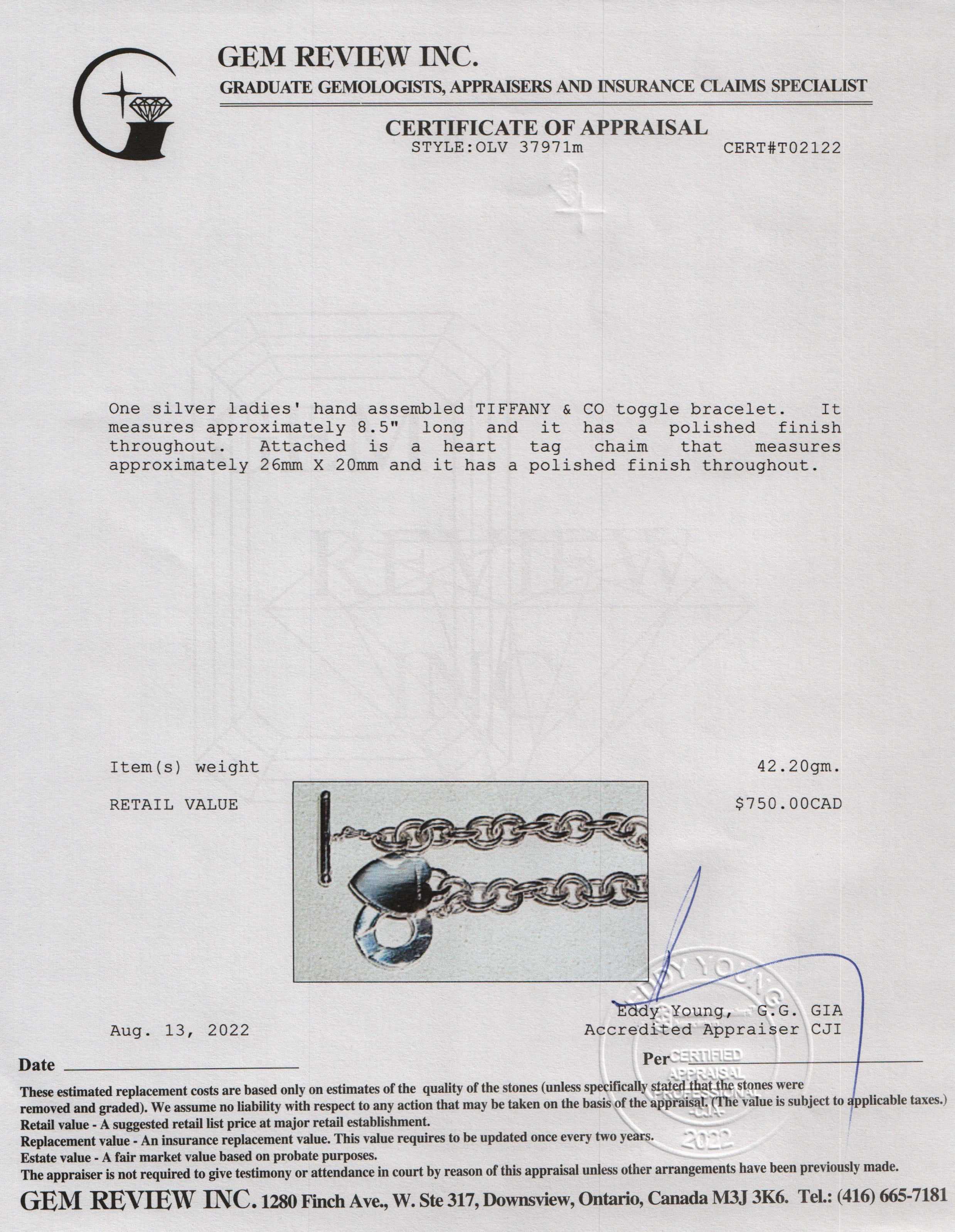Tiffany & Co. Heart Tag Charm Bracelet with Toggle Clasp