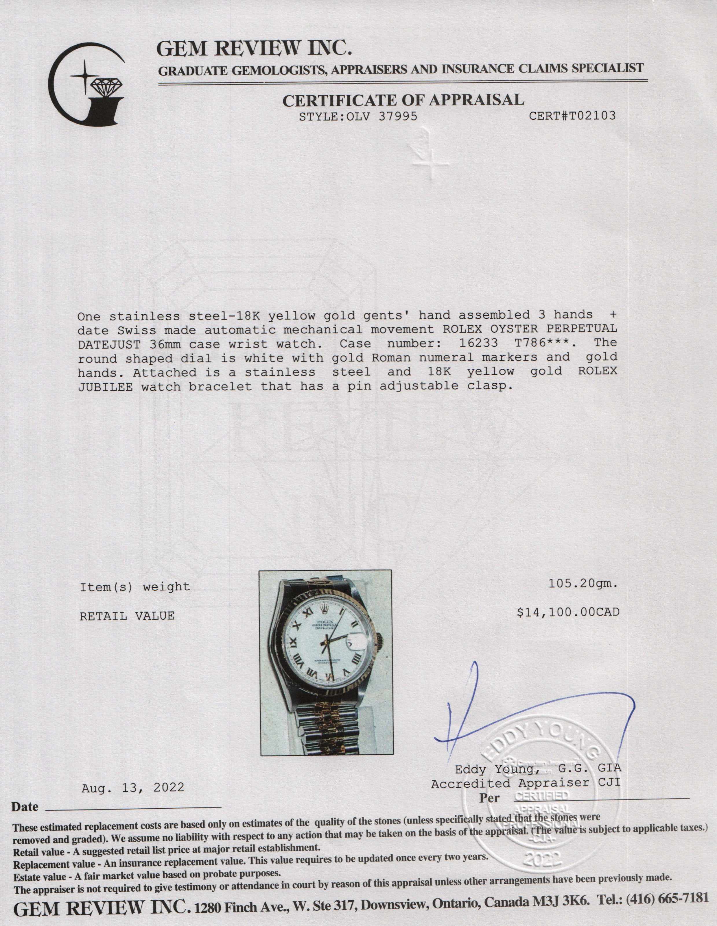 Rolex Two-Tone Datejust 36 mm Watch w/ Box & Papers