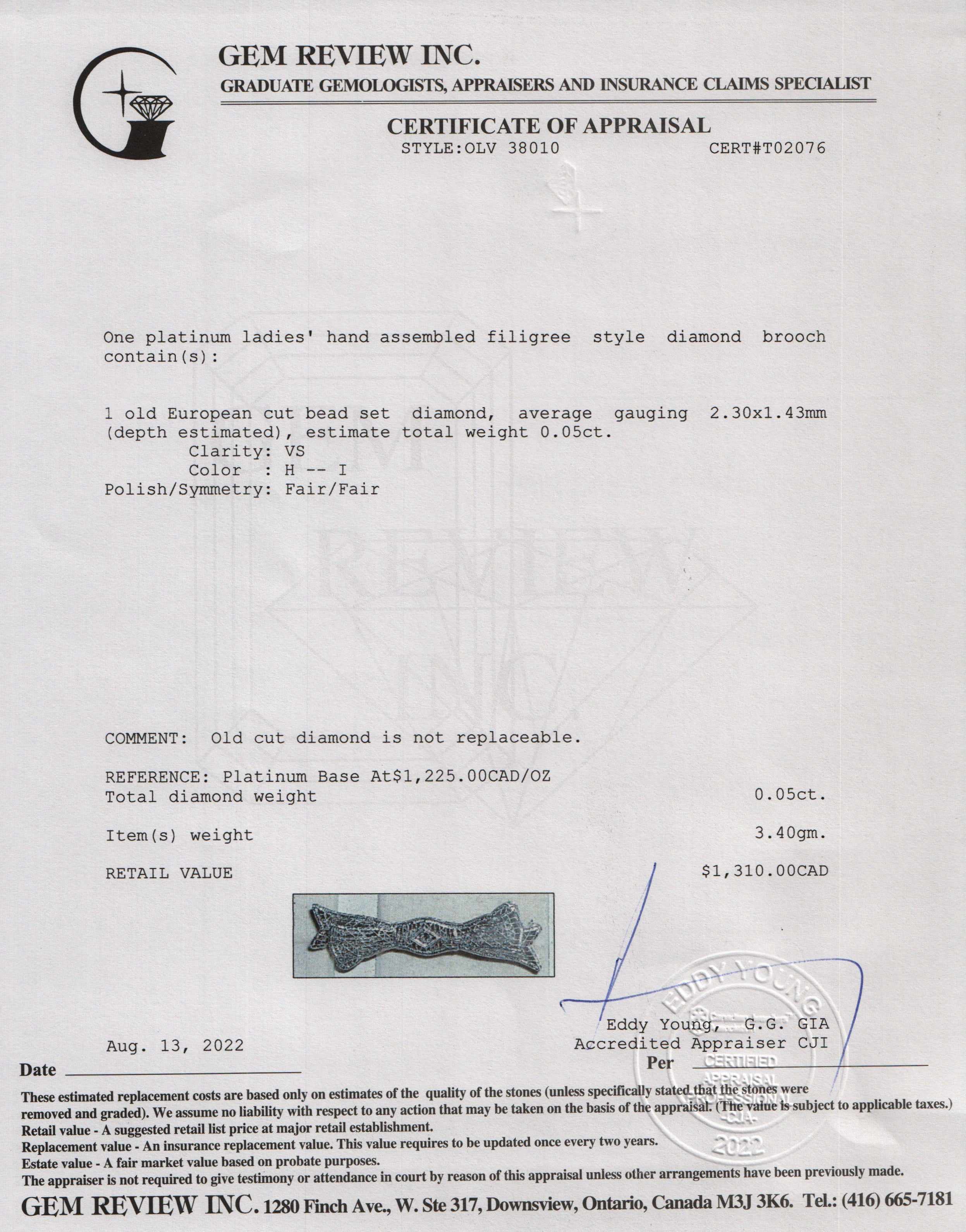 Antique Platinum Filigree Diamond Brooch