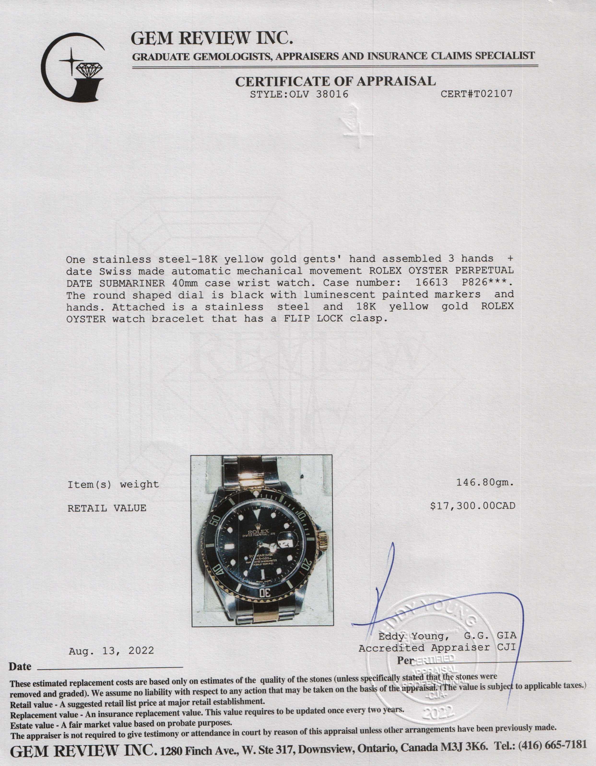 Rolex Two-Tone Submariner Watch w/ Service Papers