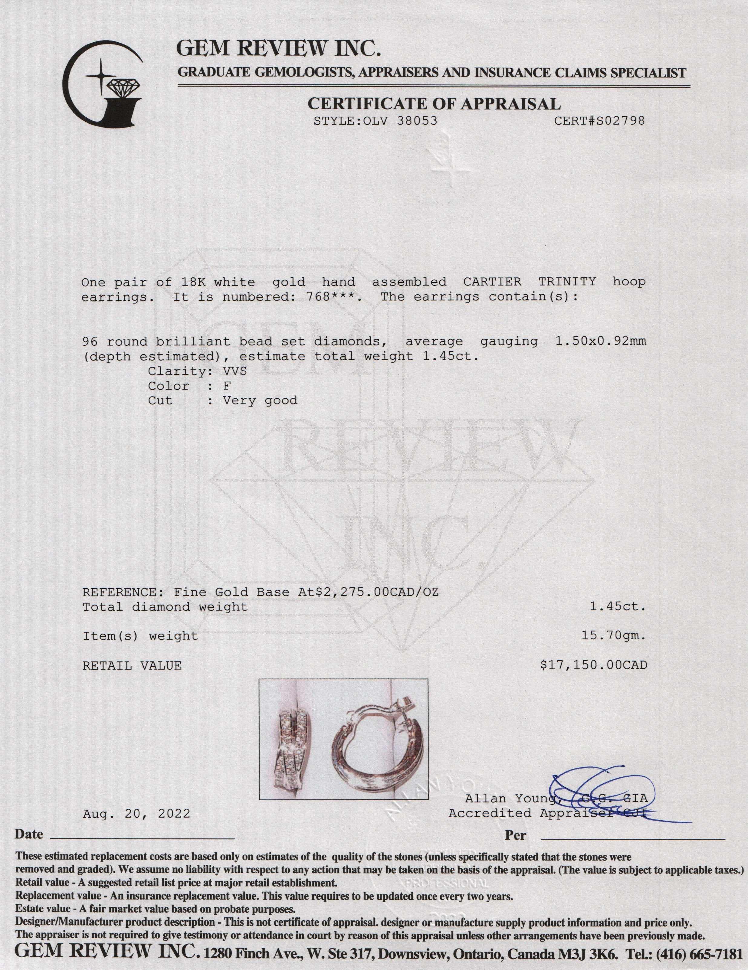 Cartier 18k White Gold Diamond Trinity Hoop Earrings