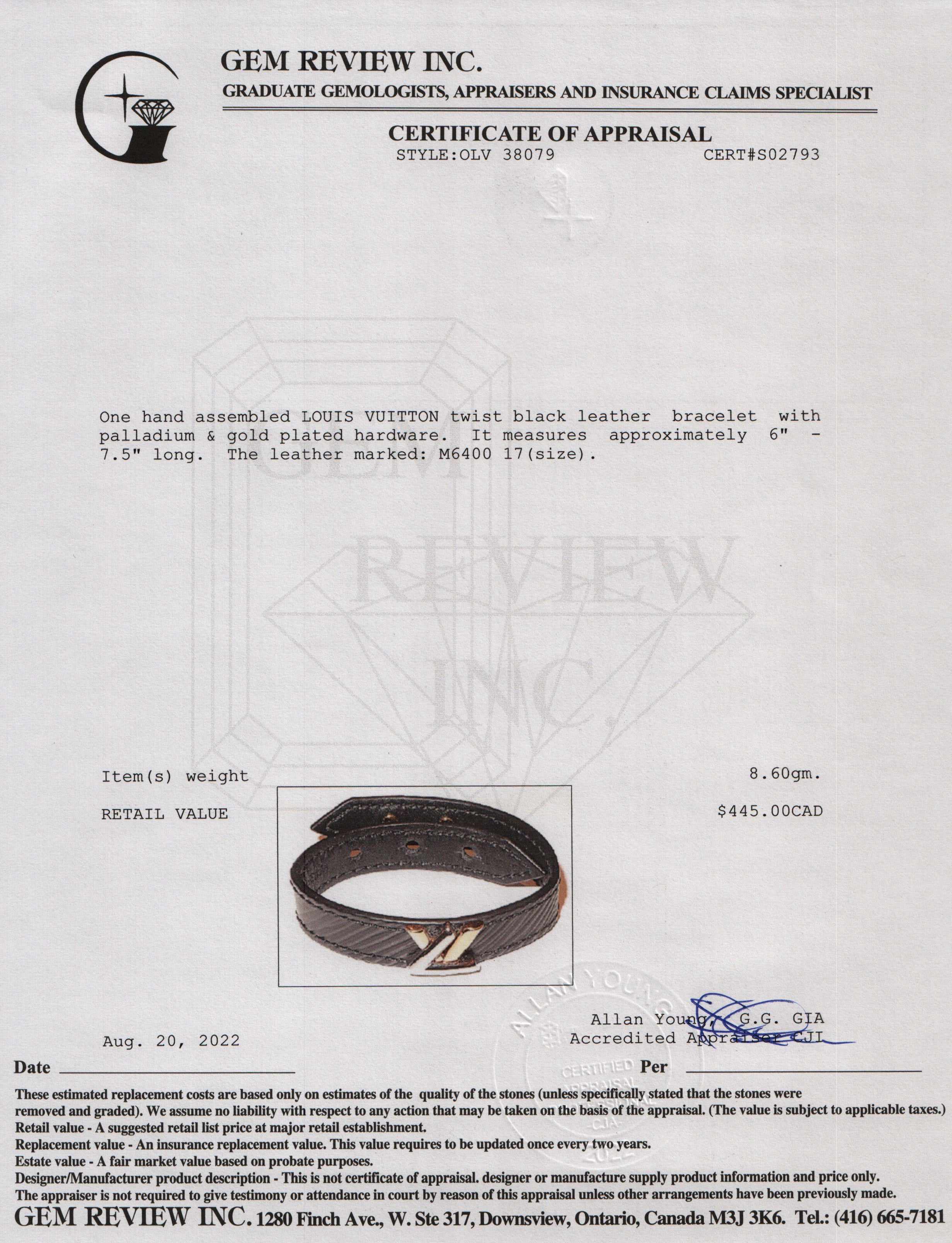 Louis Vuitton LV Twist Leather Bracelet w/ Box