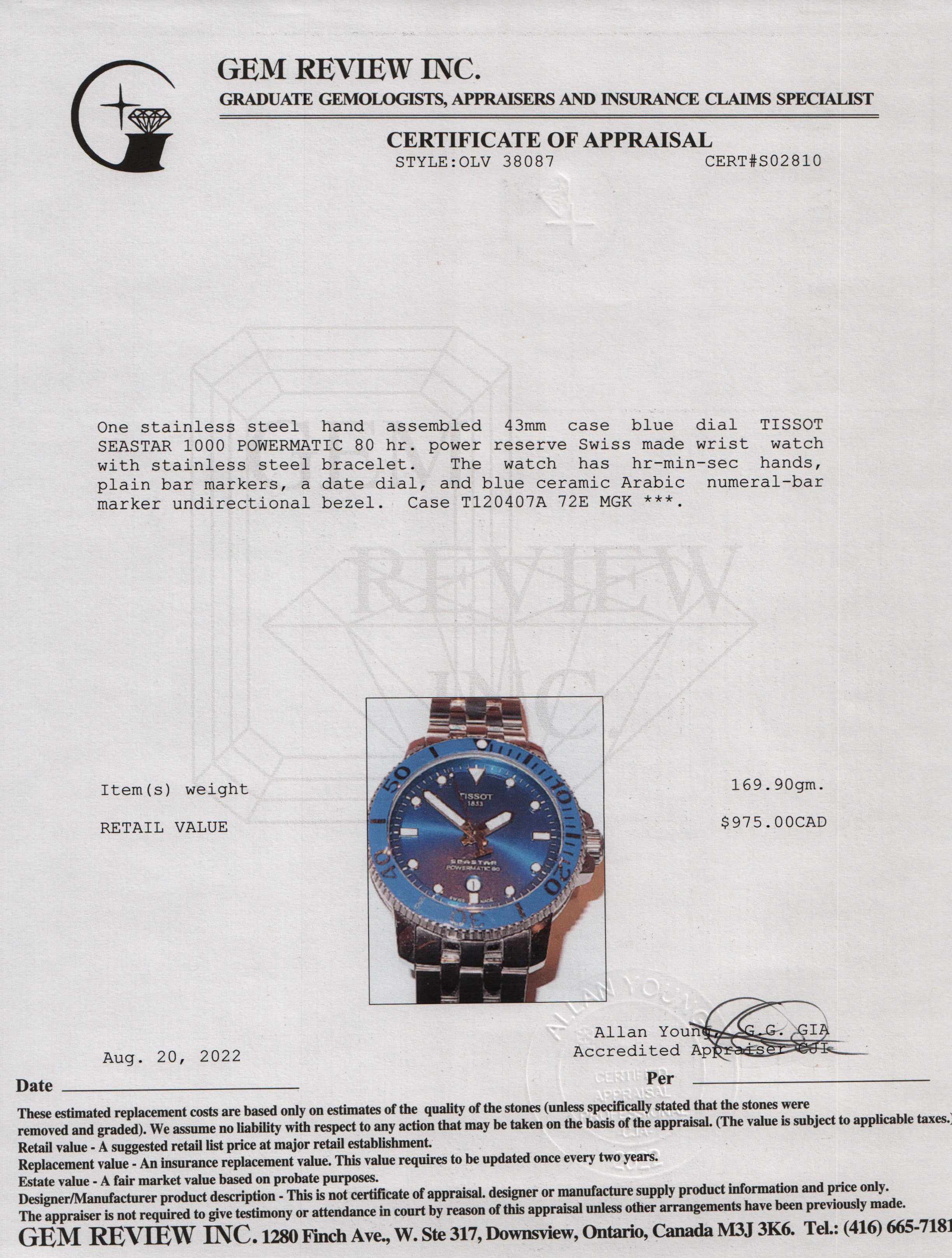 Tissot Seastar 1000 Powermatic 80 Watch w/ Box