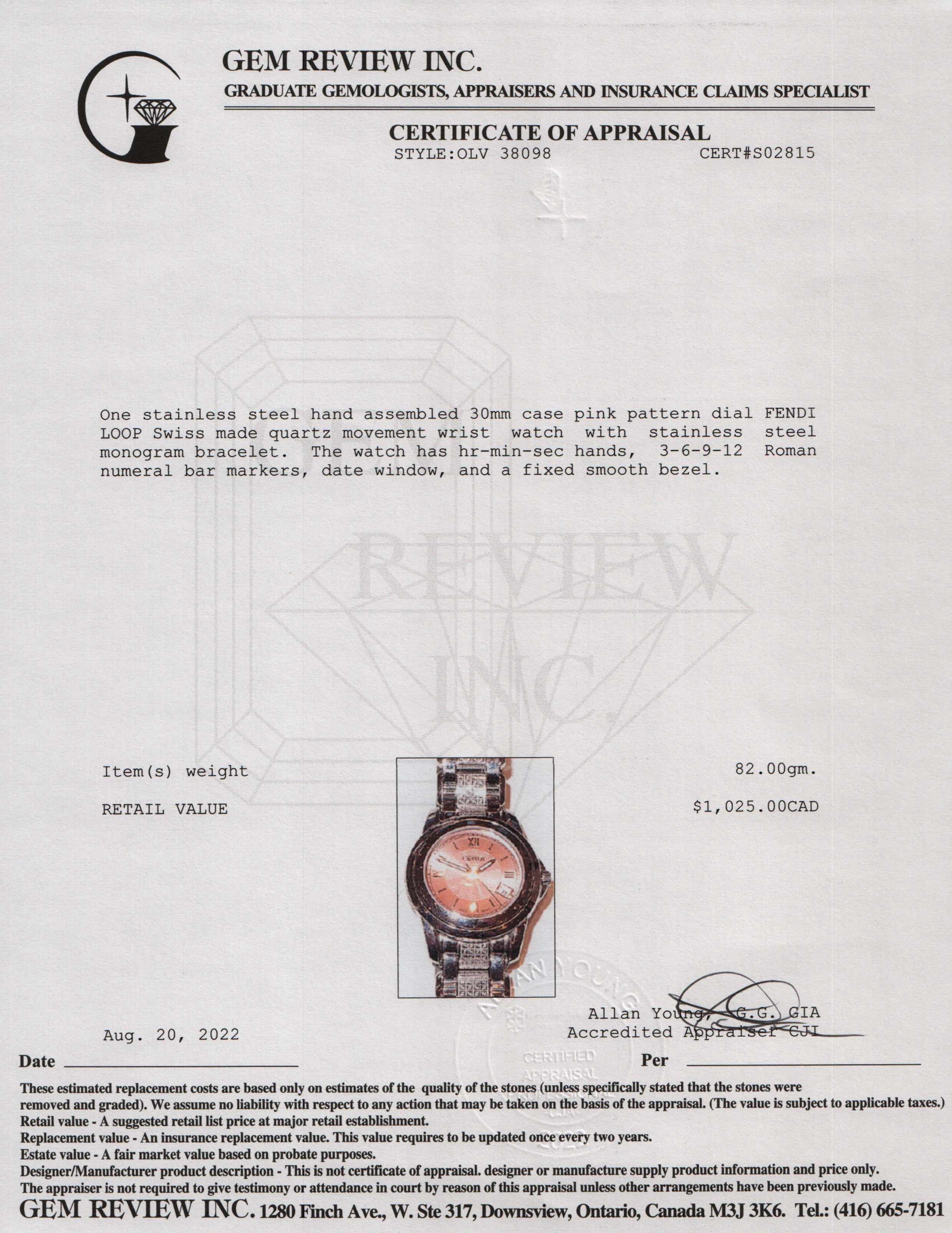 Fendi Loop Watch w/ Box & Papers