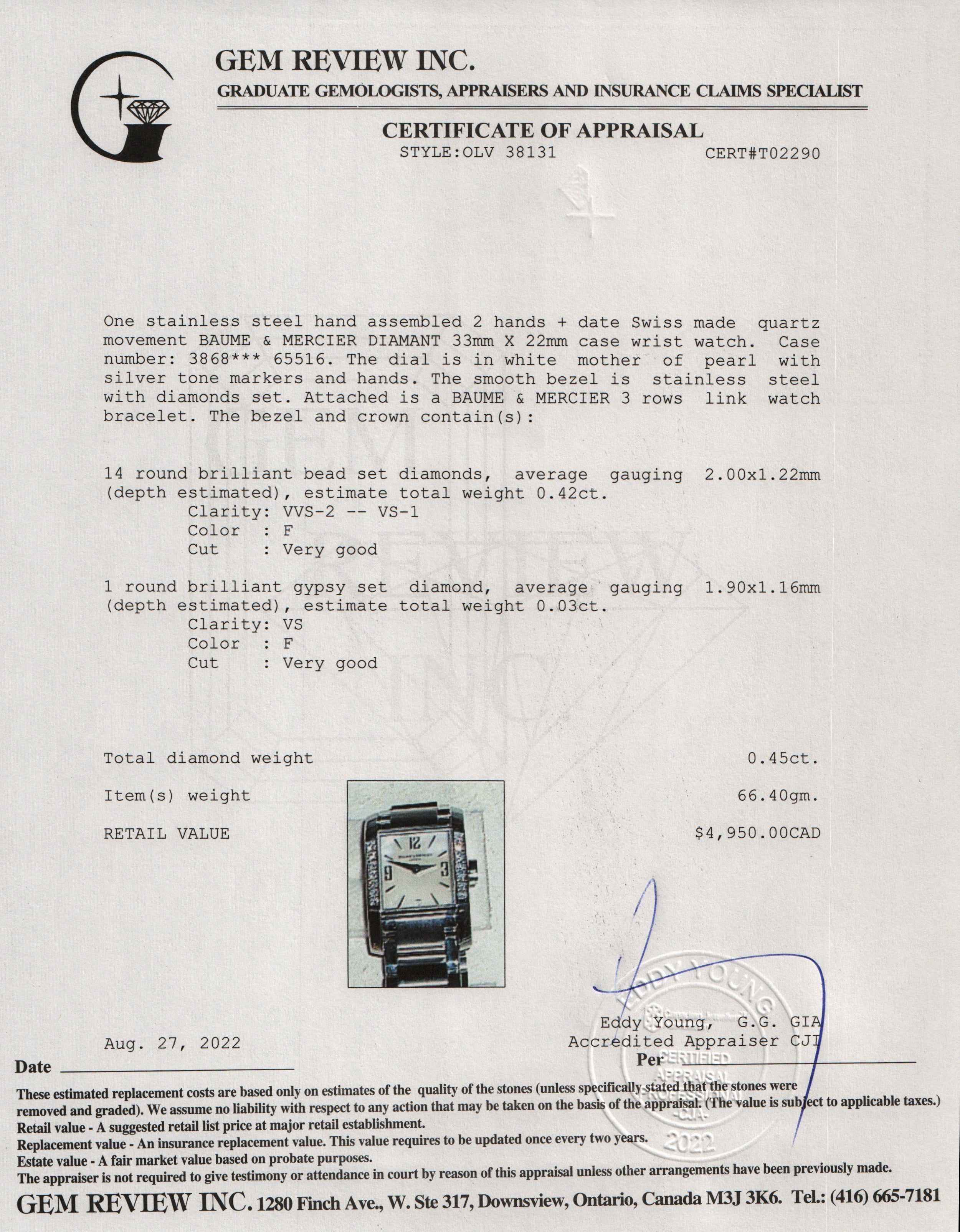 Baume & Mercier Diamant Watch