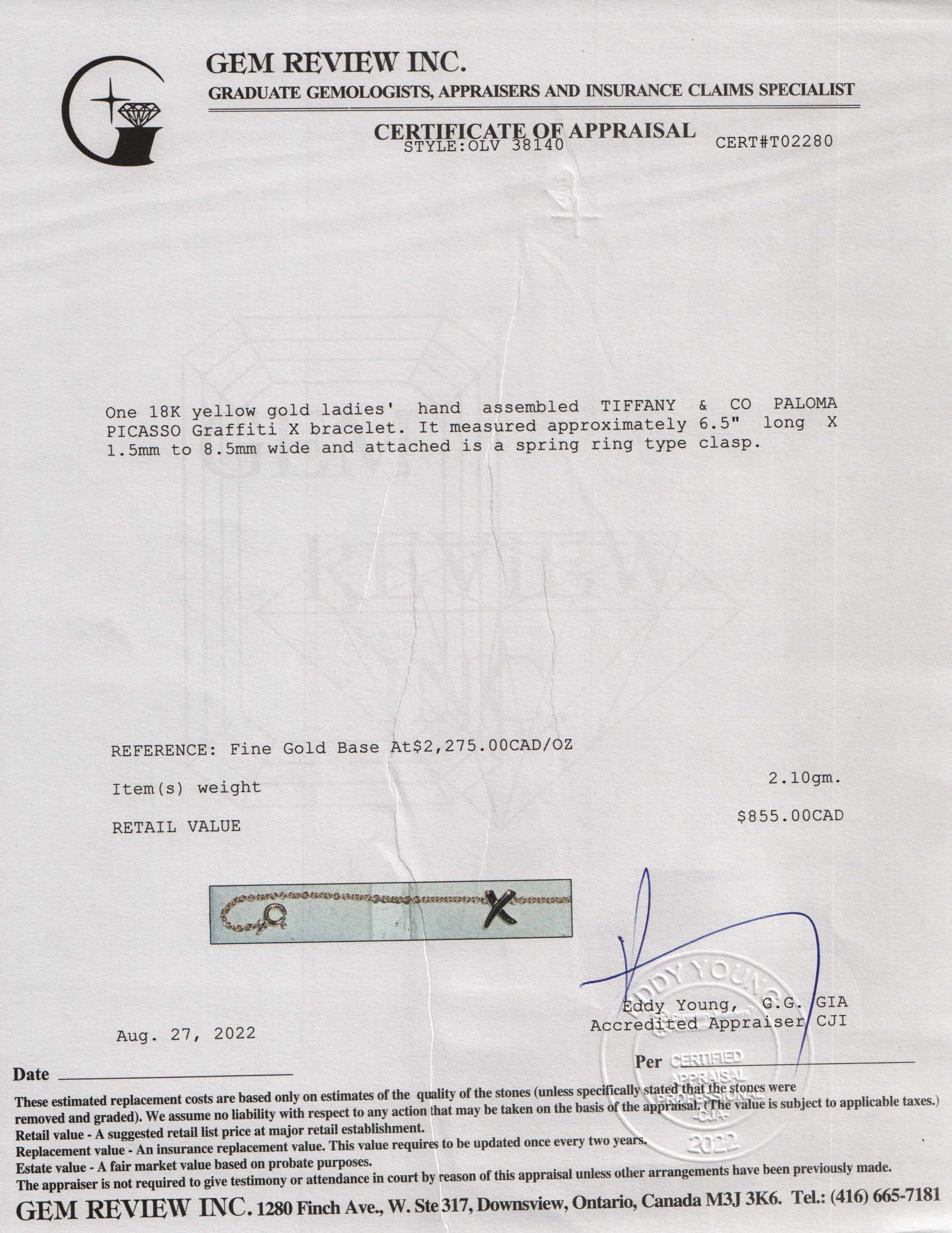 Tiffany & Co. 18k Gold Paloma Picasso's Graffiti X Bracelet