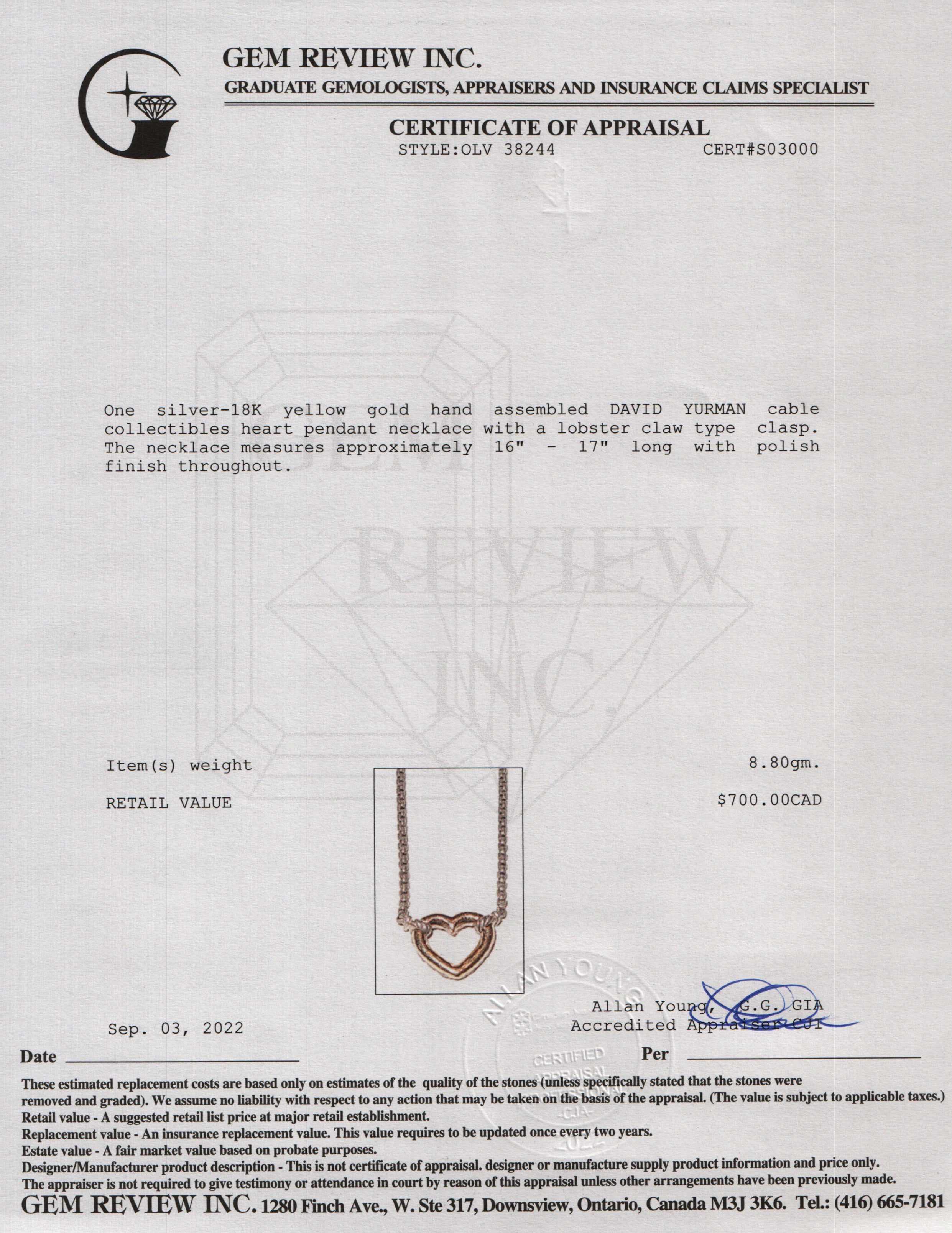 David Yurman Two-Tone Cable Collectibles Heart Station Necklace