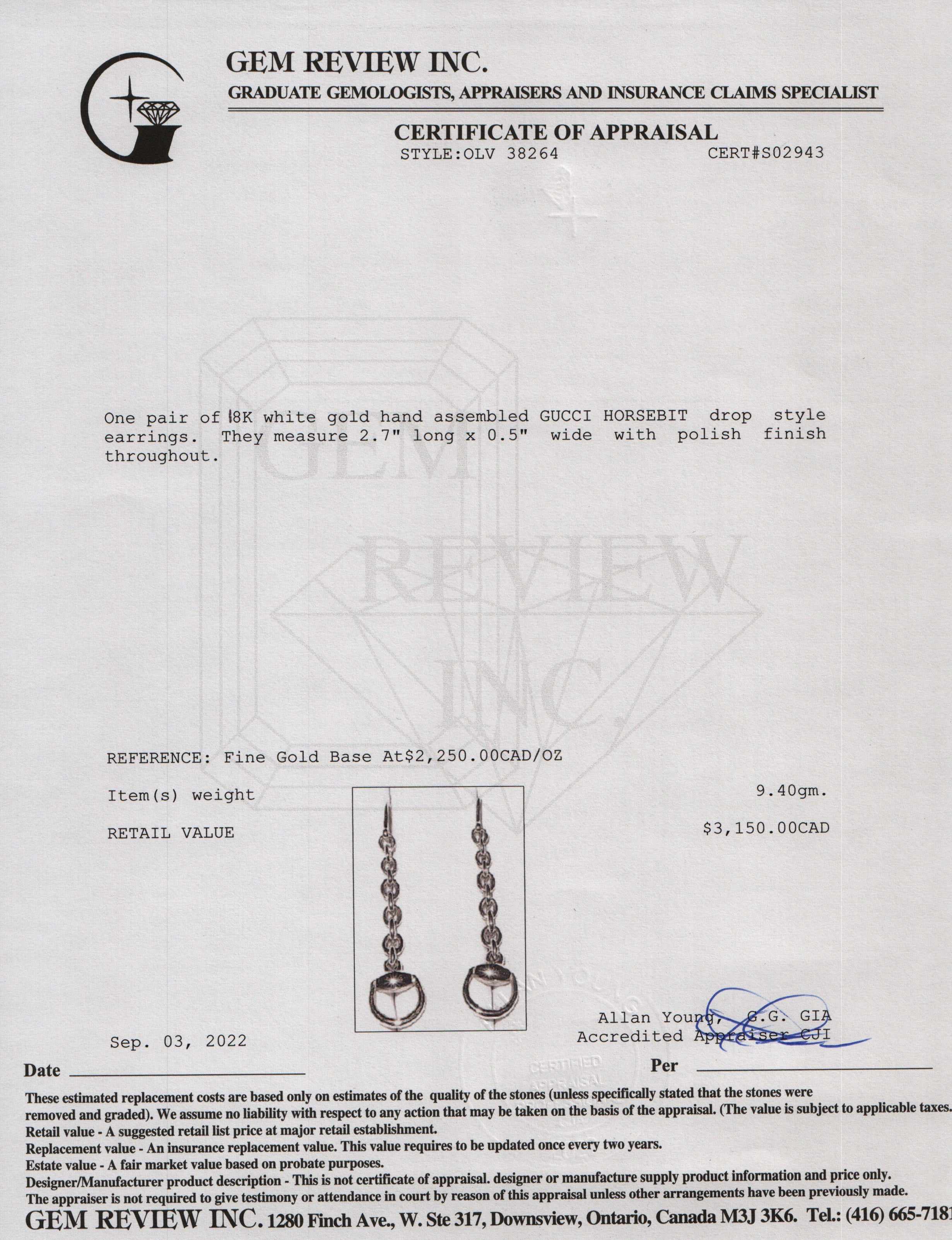 Gucci 18k White Gold Horsebit Drop Earrings