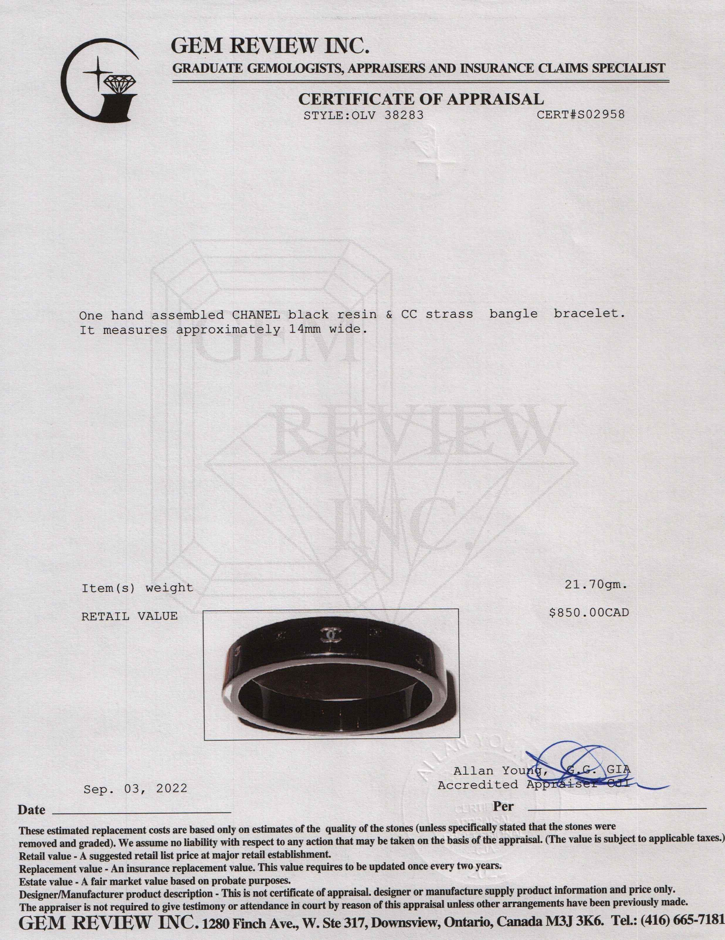 Chanel Black Resin & Strass CC Bangle