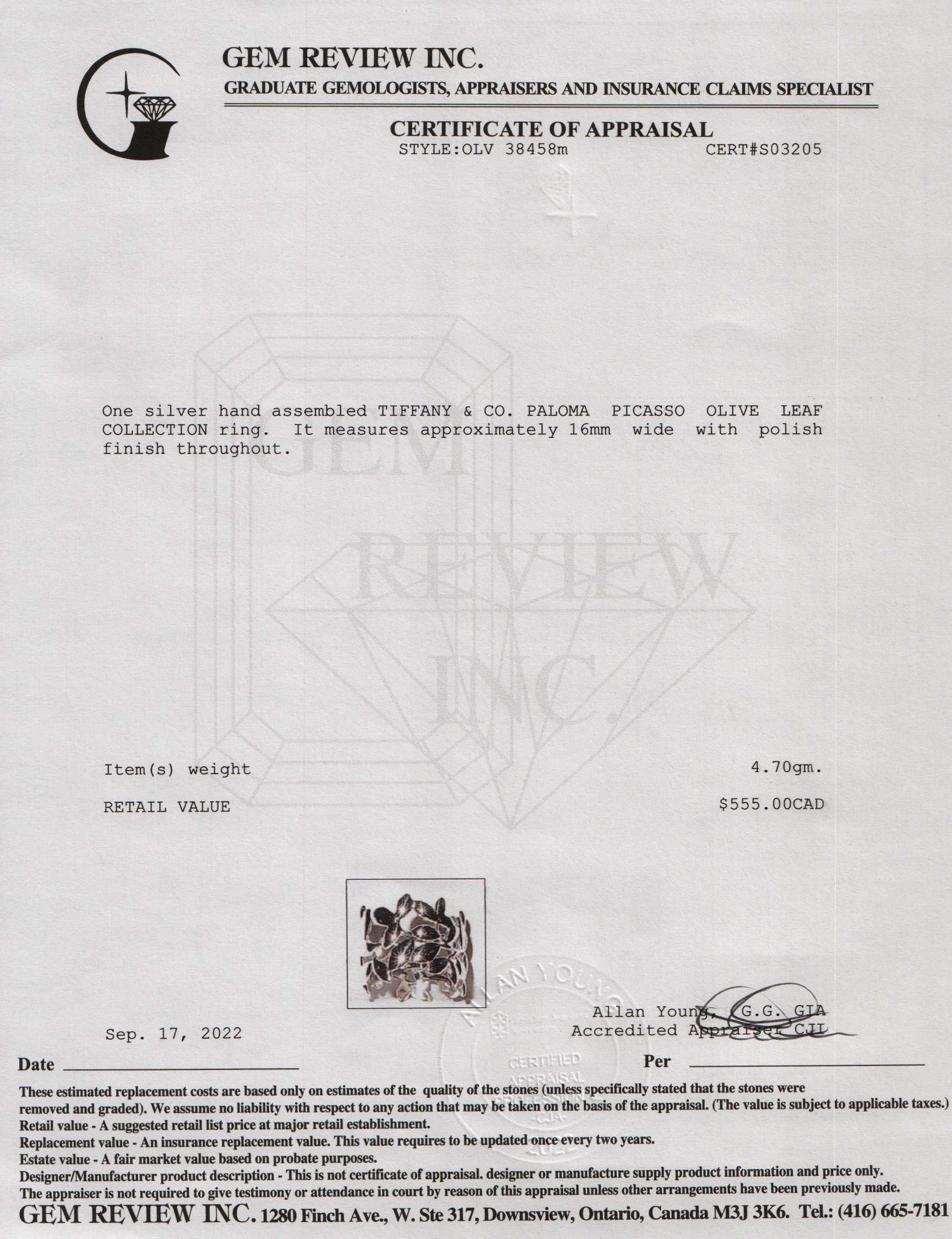 Tiffany & Co. Paloma Picasso Olive Leaf Band Ring