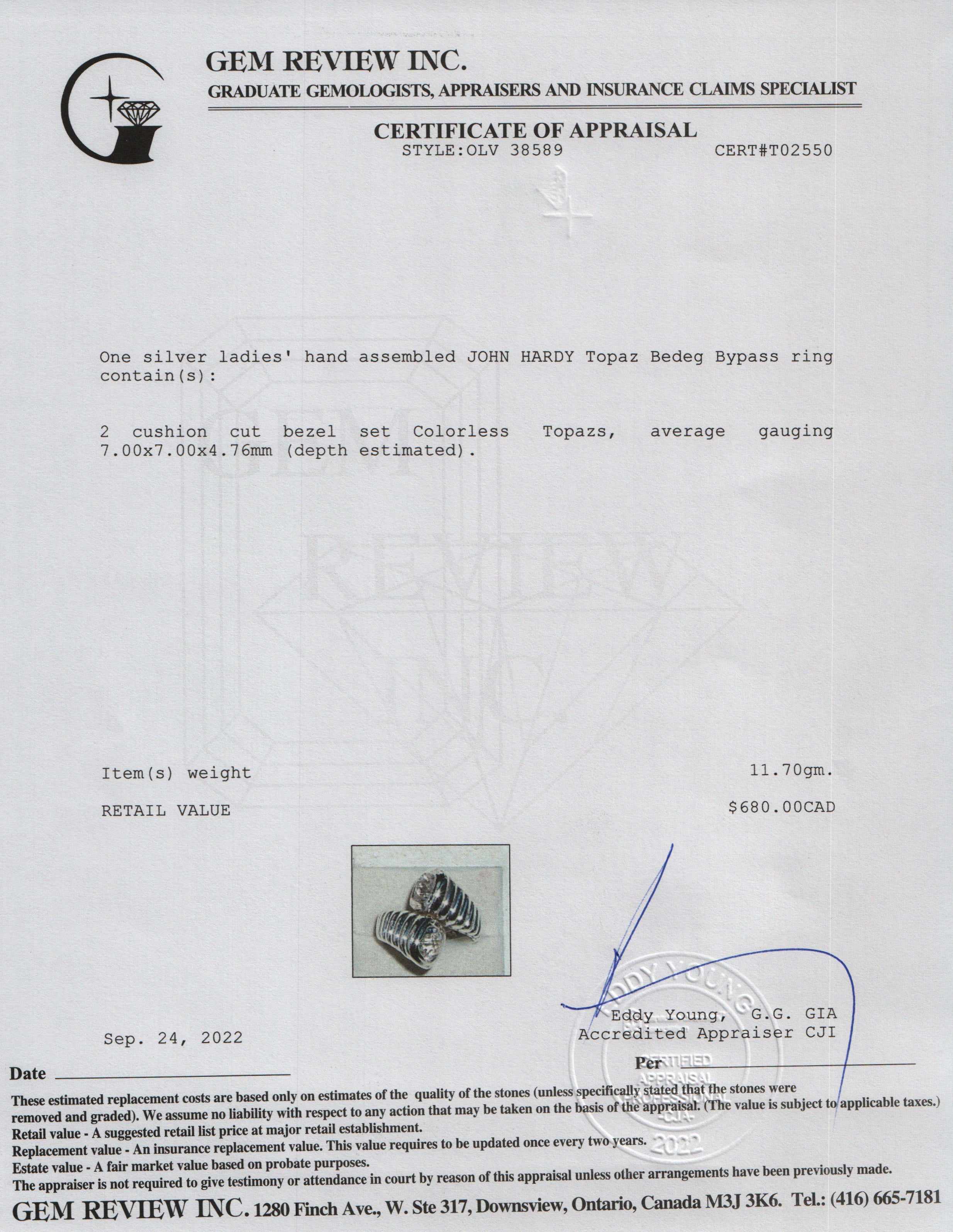 John Hardy Topaz Bedeg Bypass Ring