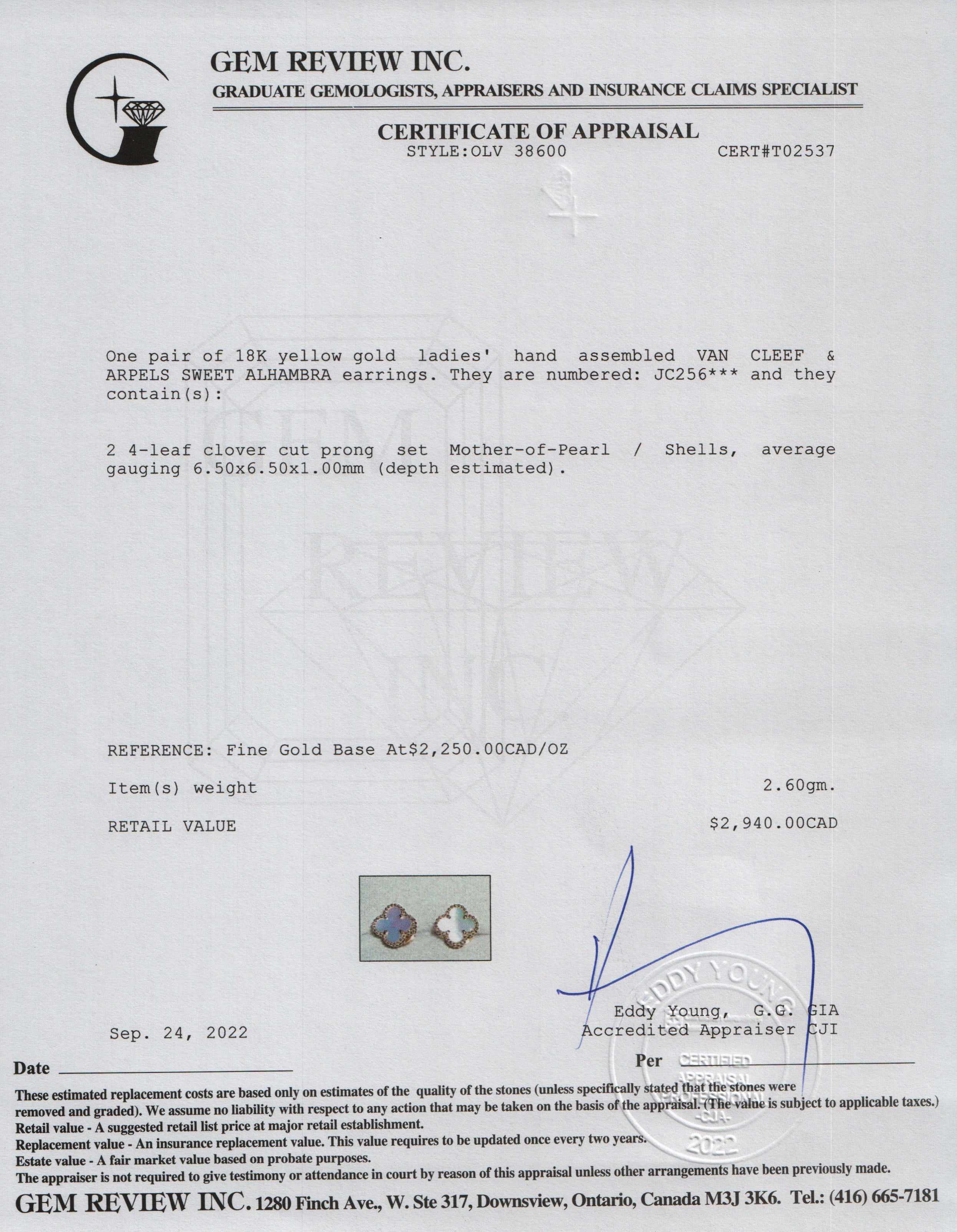 Van Cleef & Arpels Sweet Alhambra Mother of Pearl Stud Earrings w/ Box & Certificate