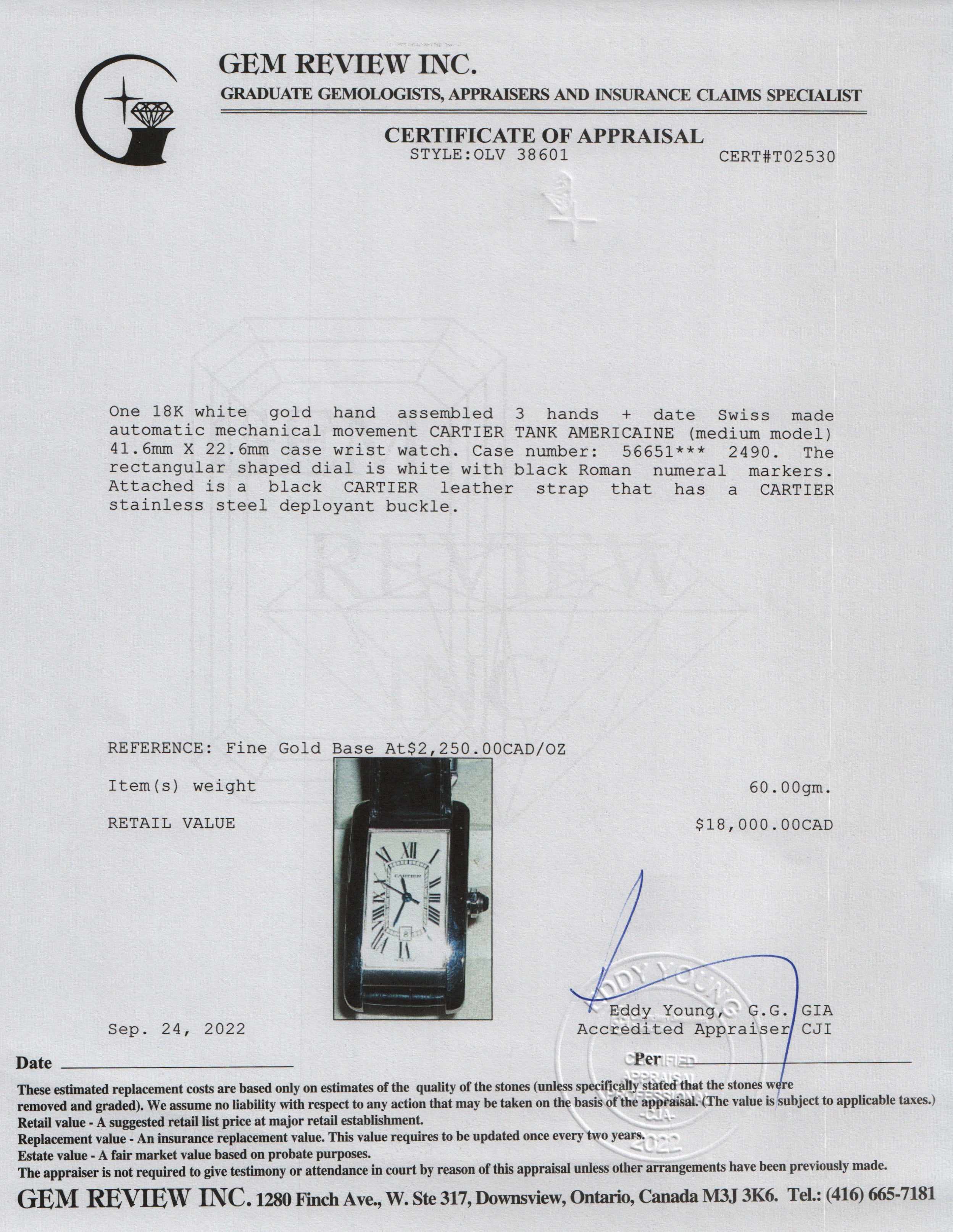 Cartier 18k White Gold Tank Americaine Watch, Medium Model