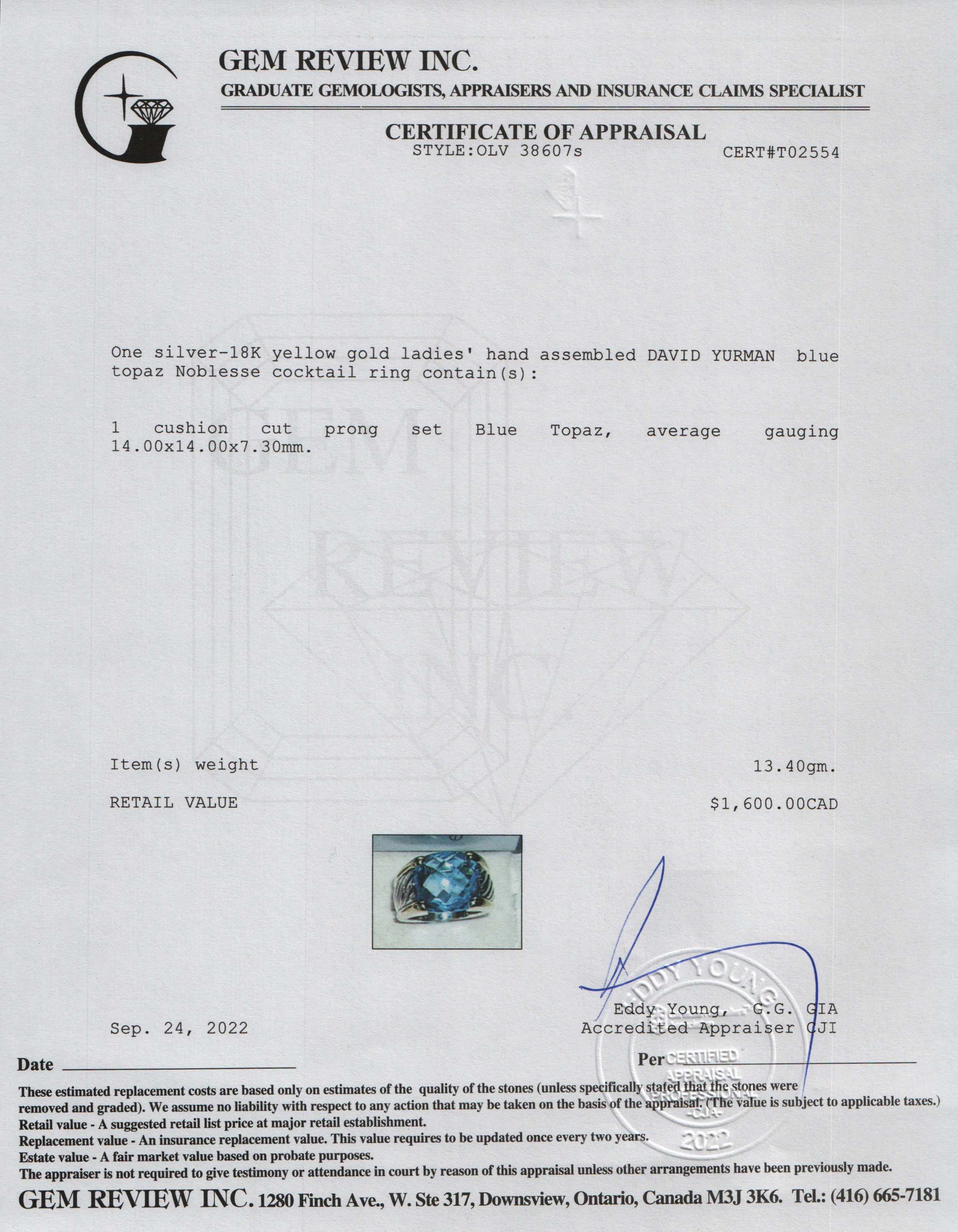 David Yurman Two-Tone Blue Topaz Noblesse Cocktail Ring