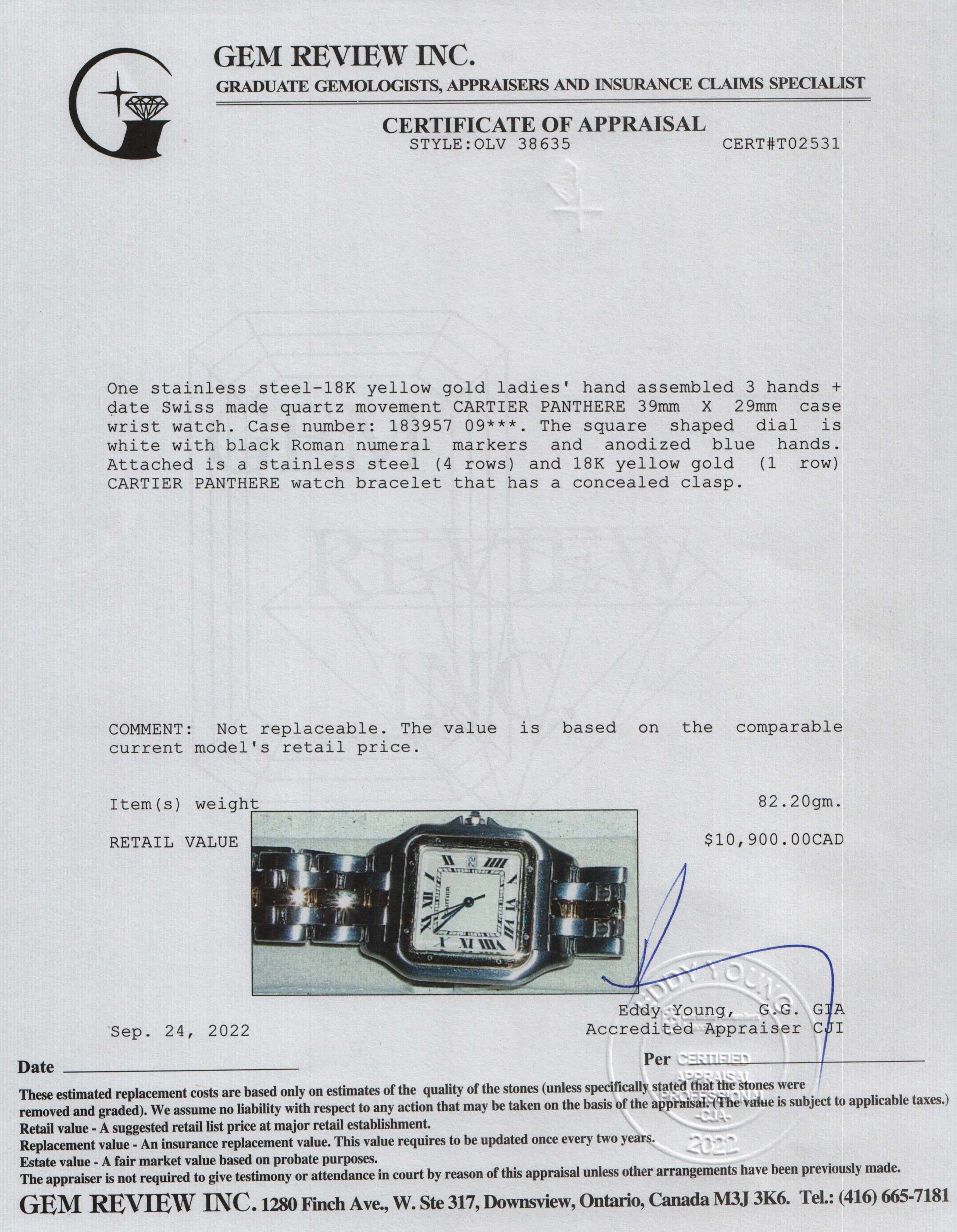 Cartier Two-Tone Panthere de Cartier Watch w/ Box & Papers