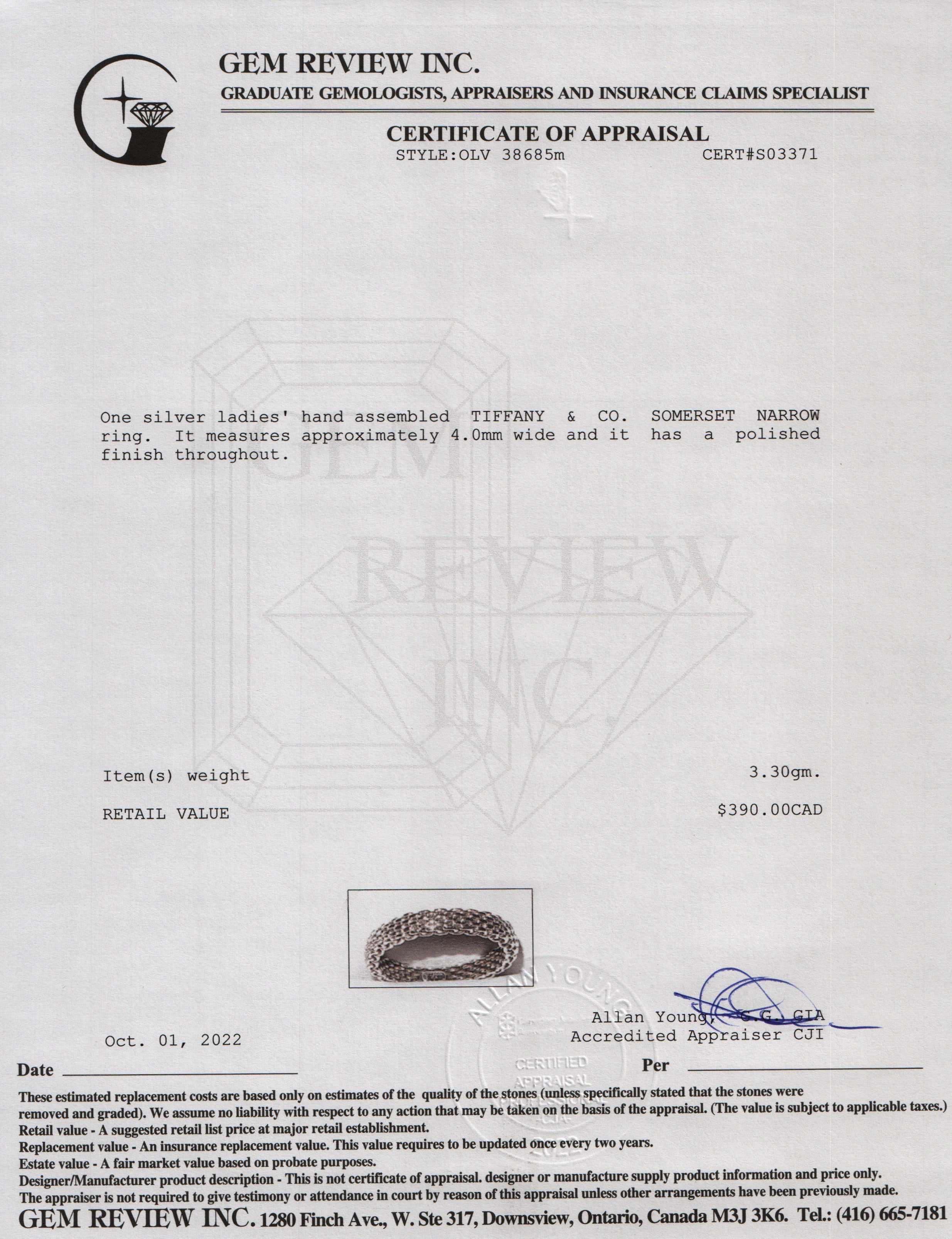 Tiffany & Co. Narrow Somerset Band Ring