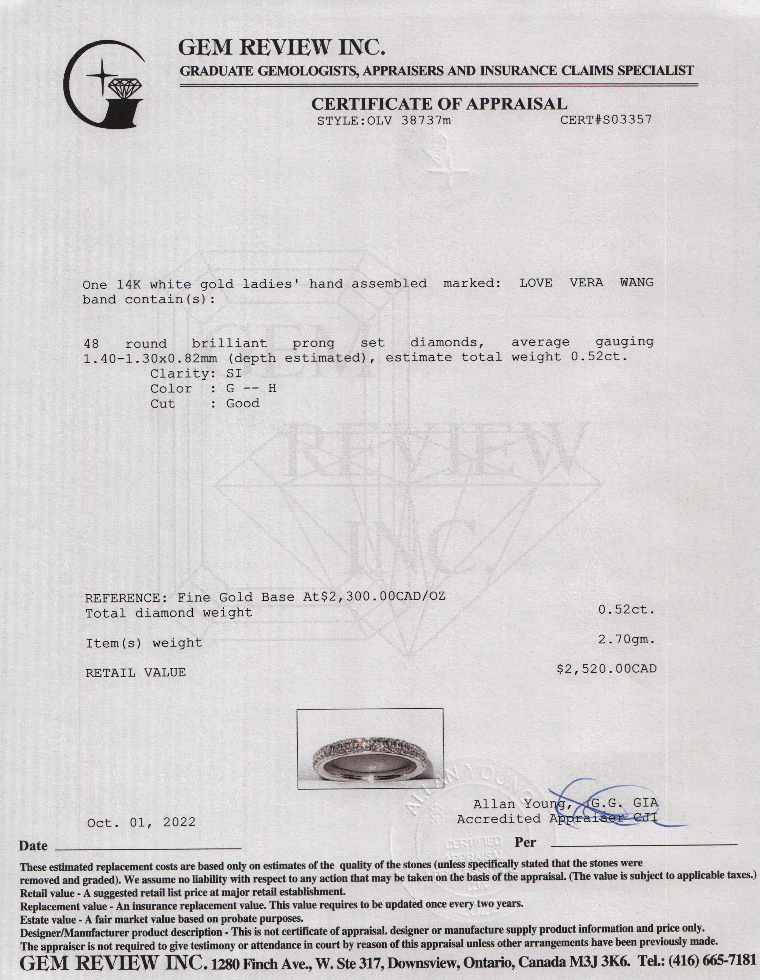 Vera Wang Love Diamond Wedding Band Ring