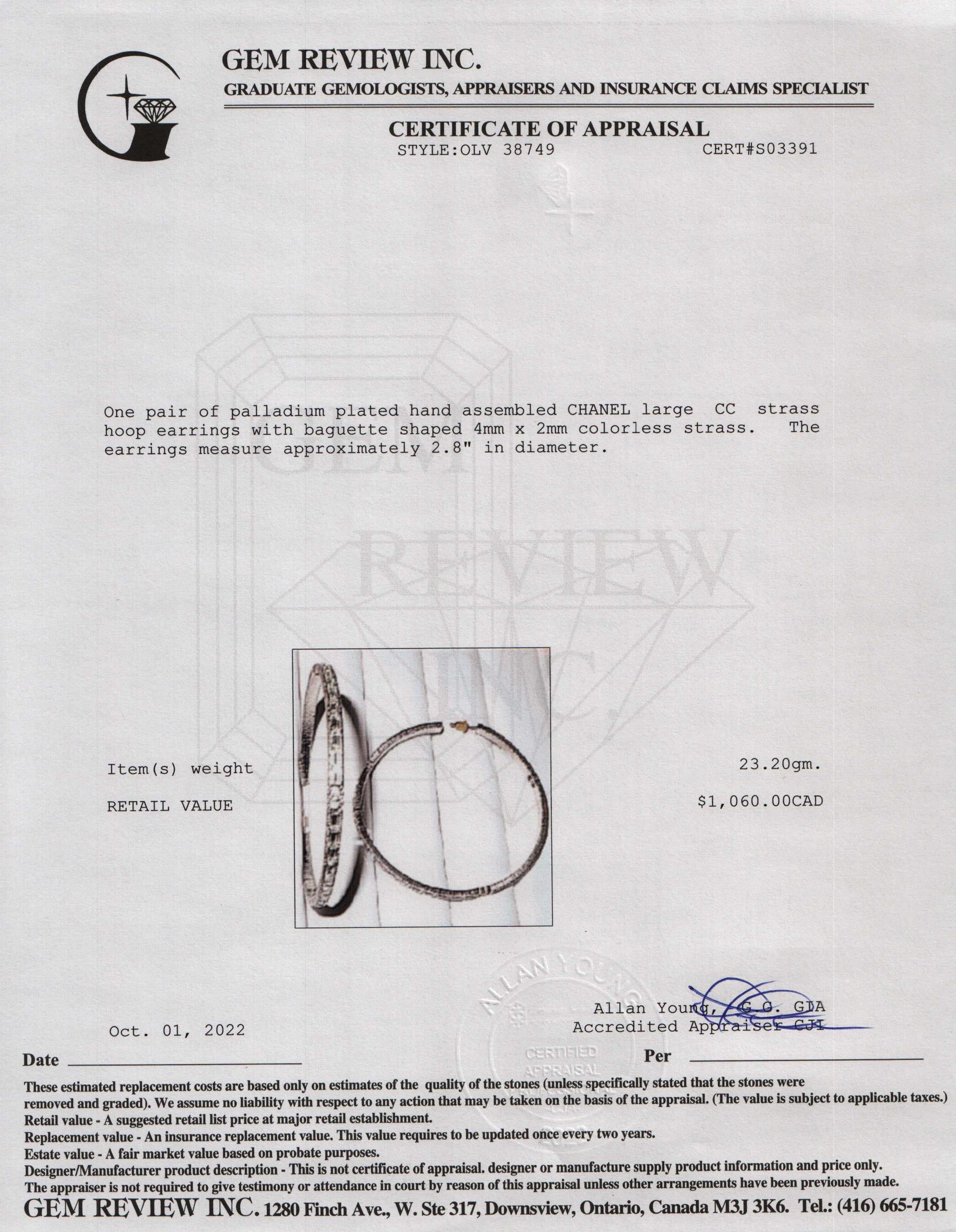 Chanel Large Strass CC Hoop Earrings w/ Box