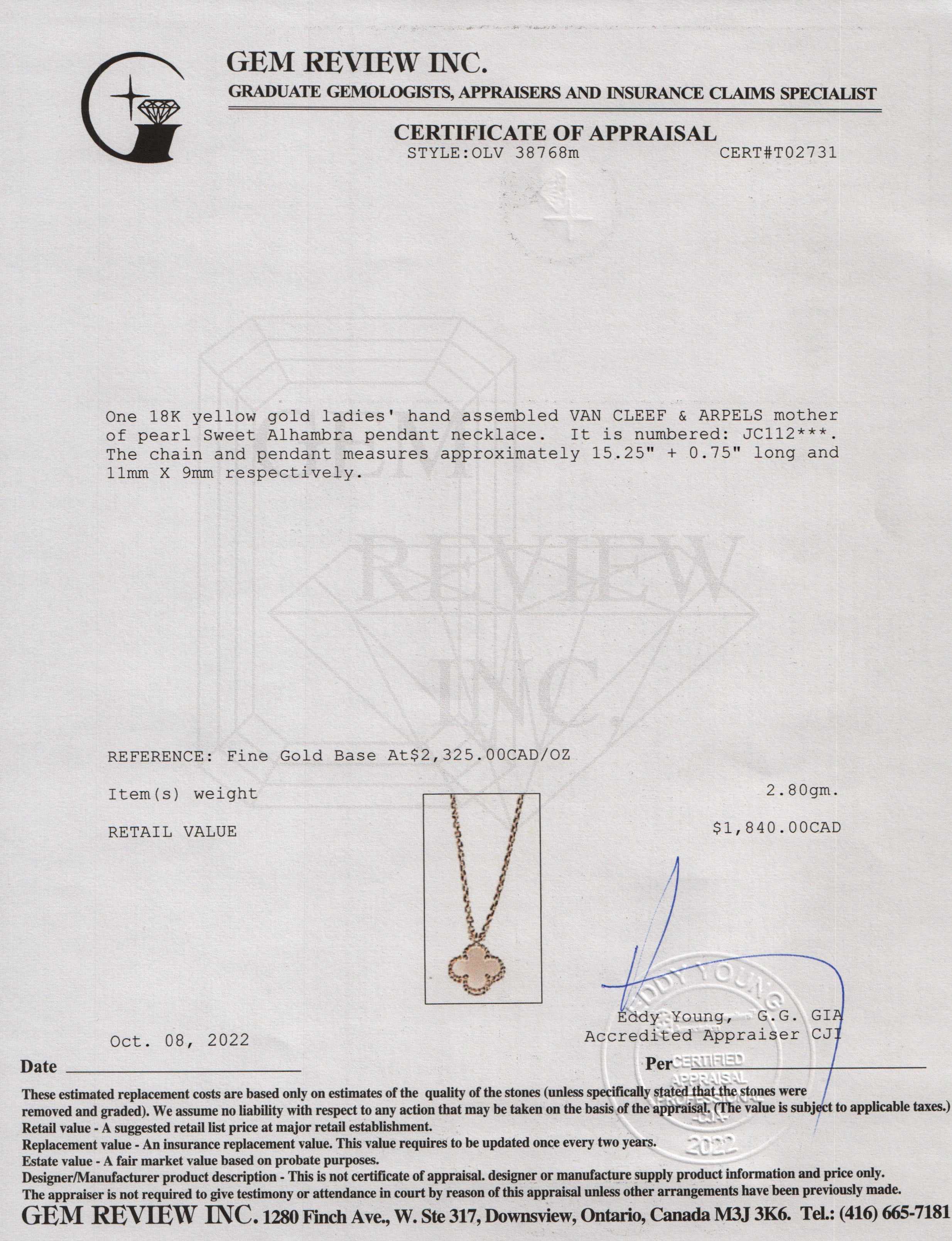 Van Cleef & Arpels Mother of Pearl Sweet Alhambra Pendant Necklace