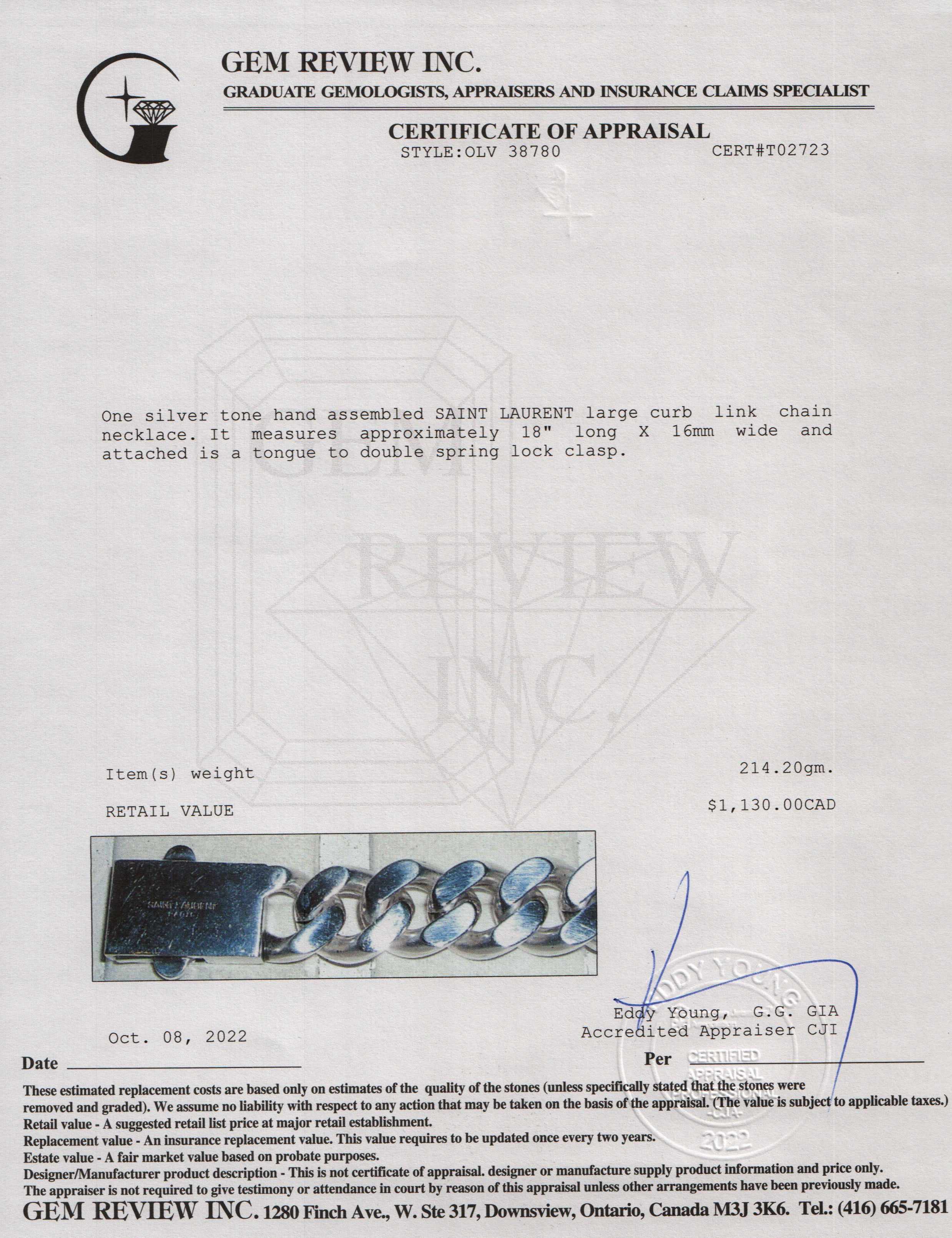 Saint Laurent Large Metal Curb Chain Necklace