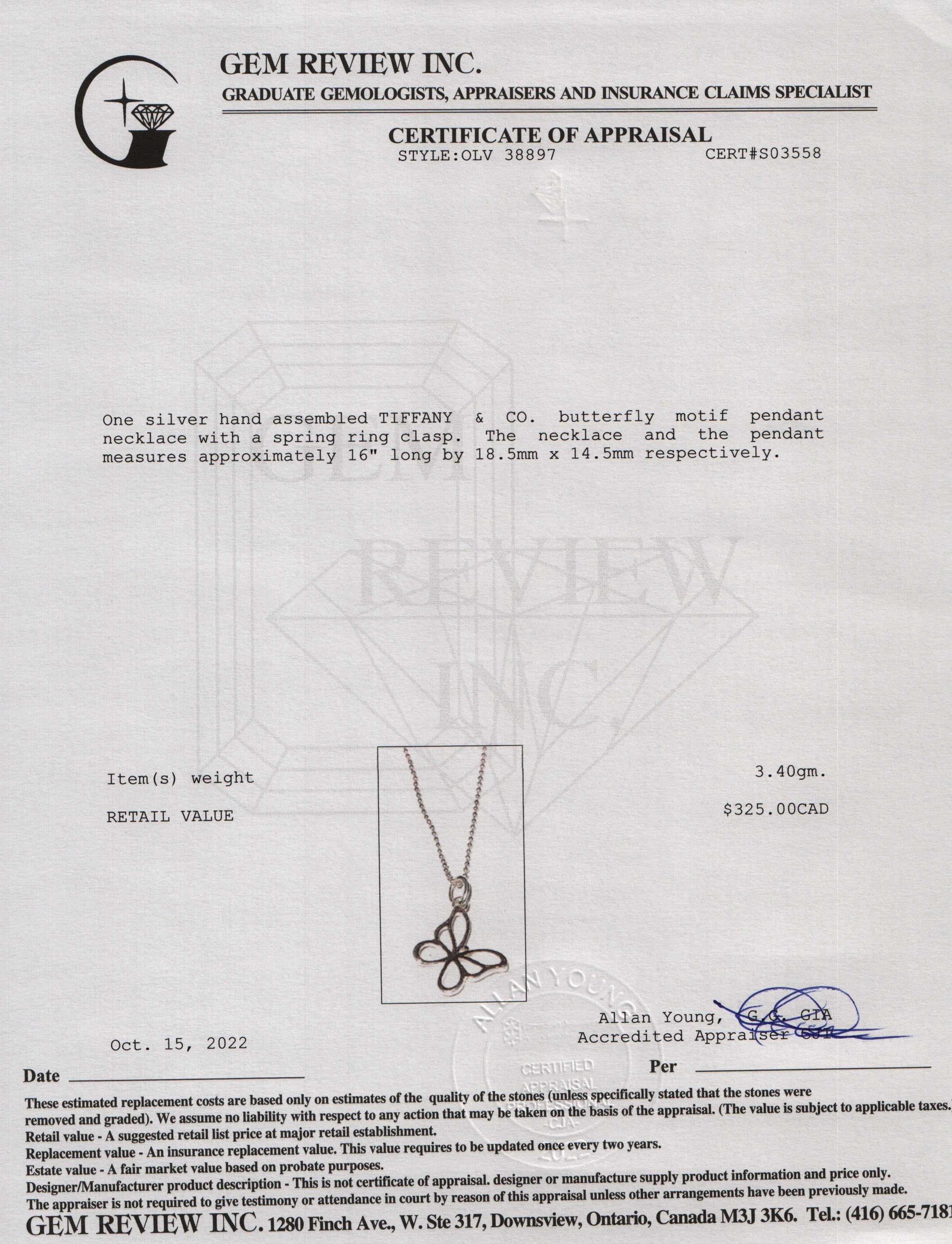 Tiffany & Co. Butterfly Pendant Necklace