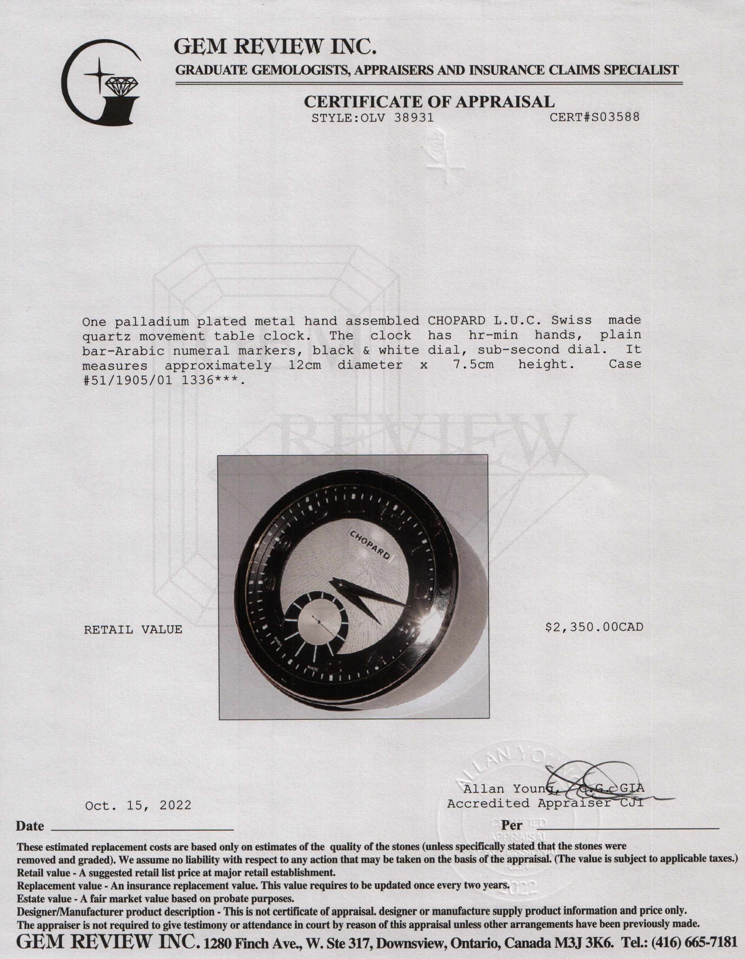 Chopard L.U.C Table Clock w/ Box