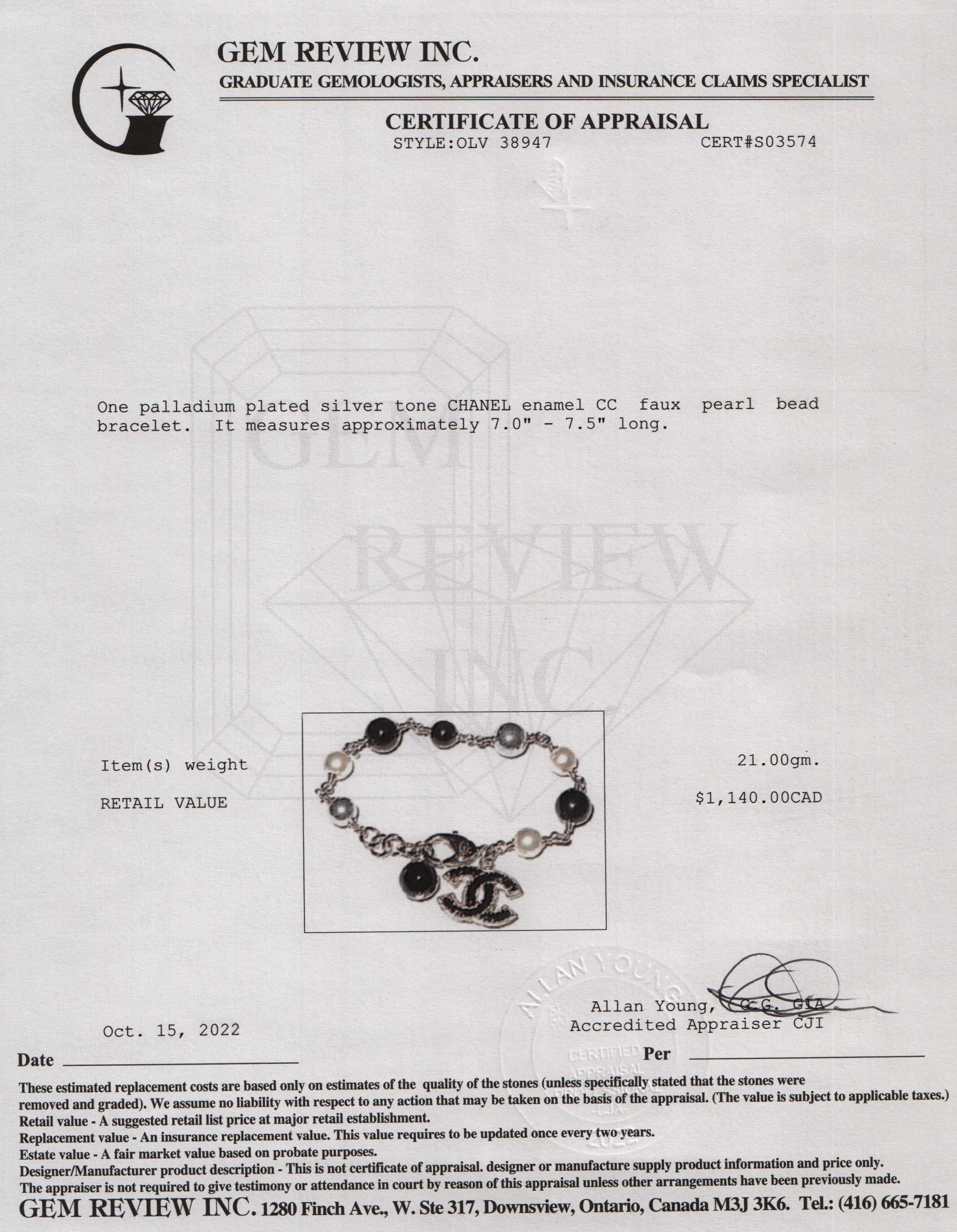 Chanel Faux Pearl & Bead CC Bracelet w/ Box