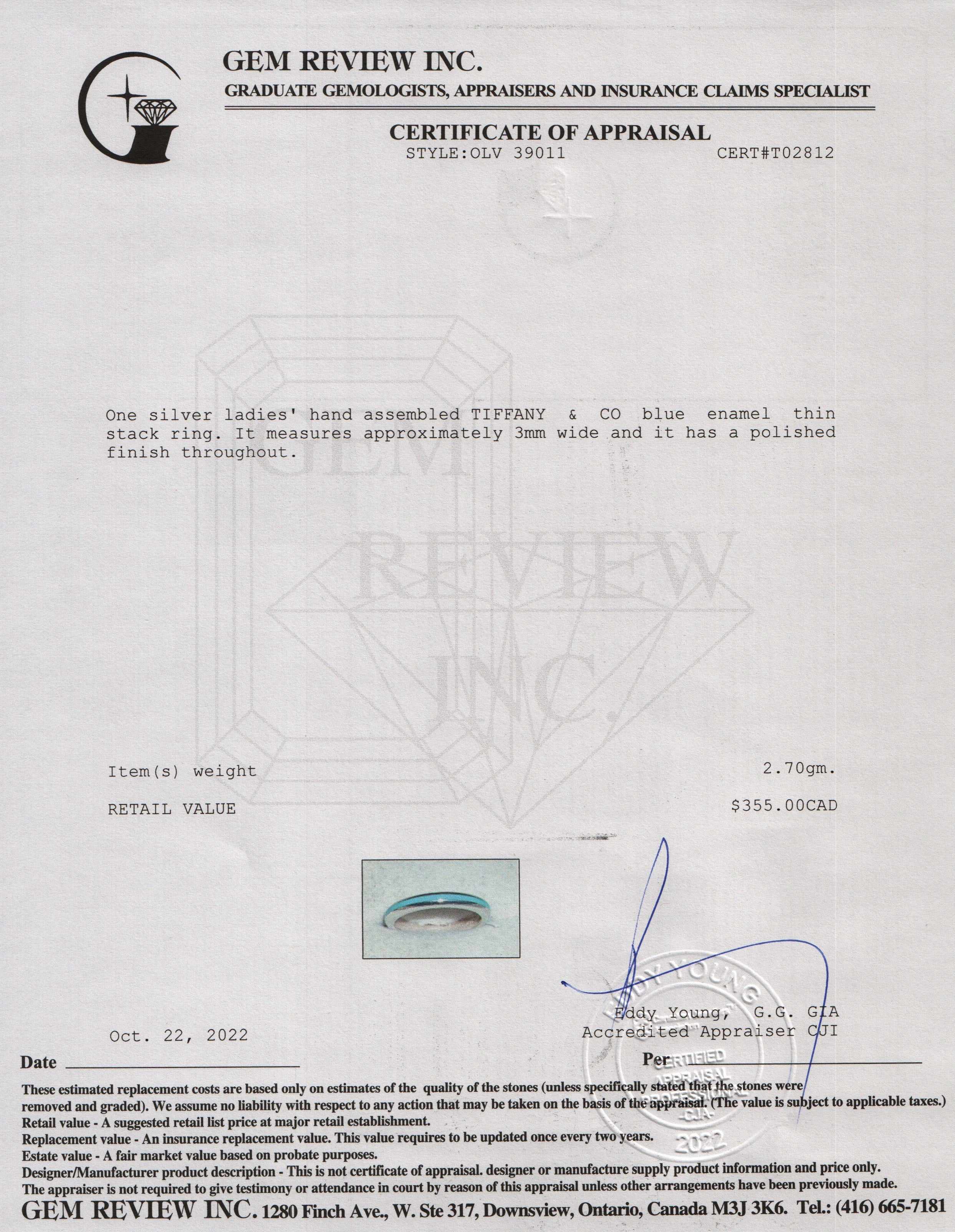 Tiffany & Co. Blue Enamel Thin Stack Ring