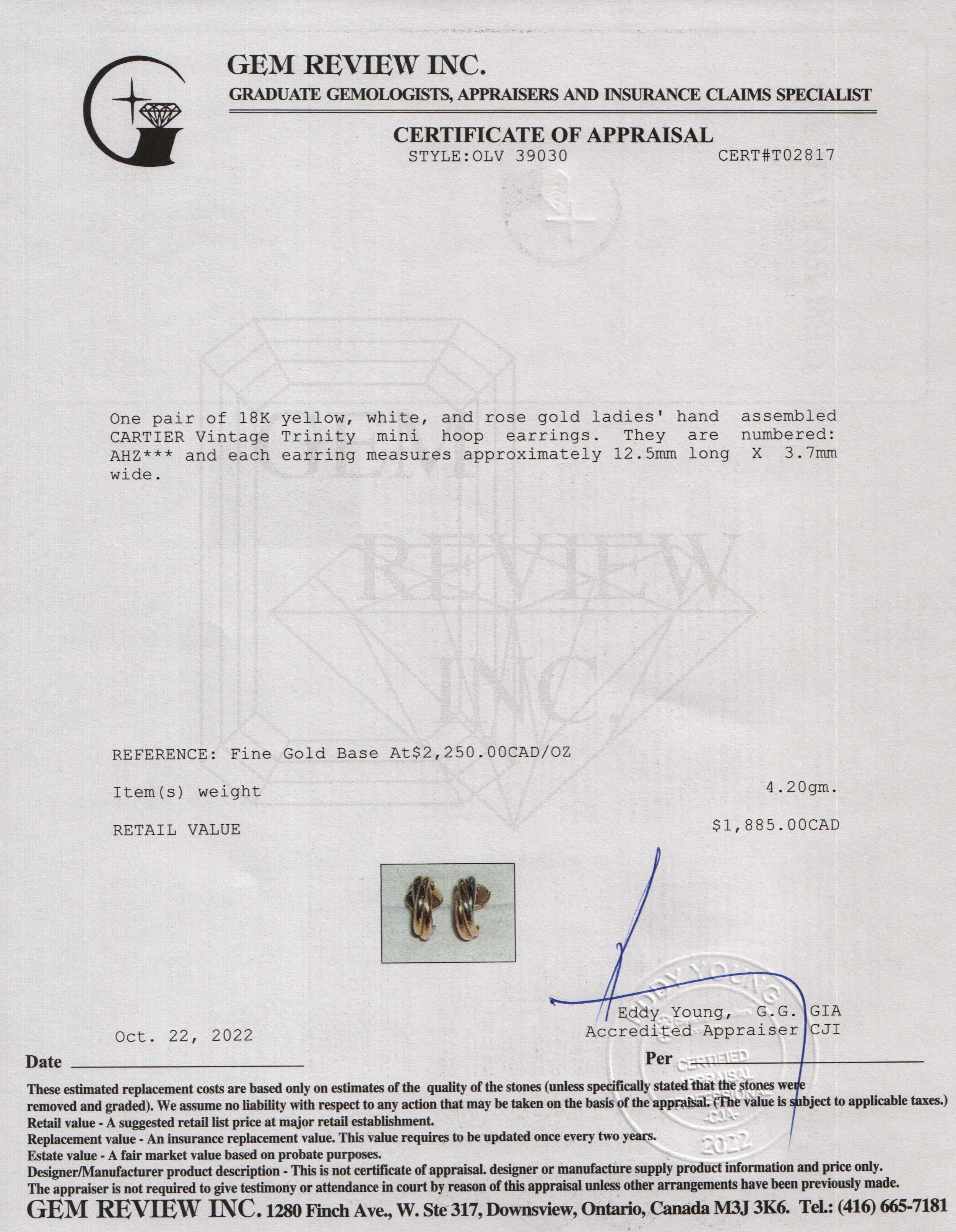 Cartier Vintage Trinity Mini Hoop Earrings