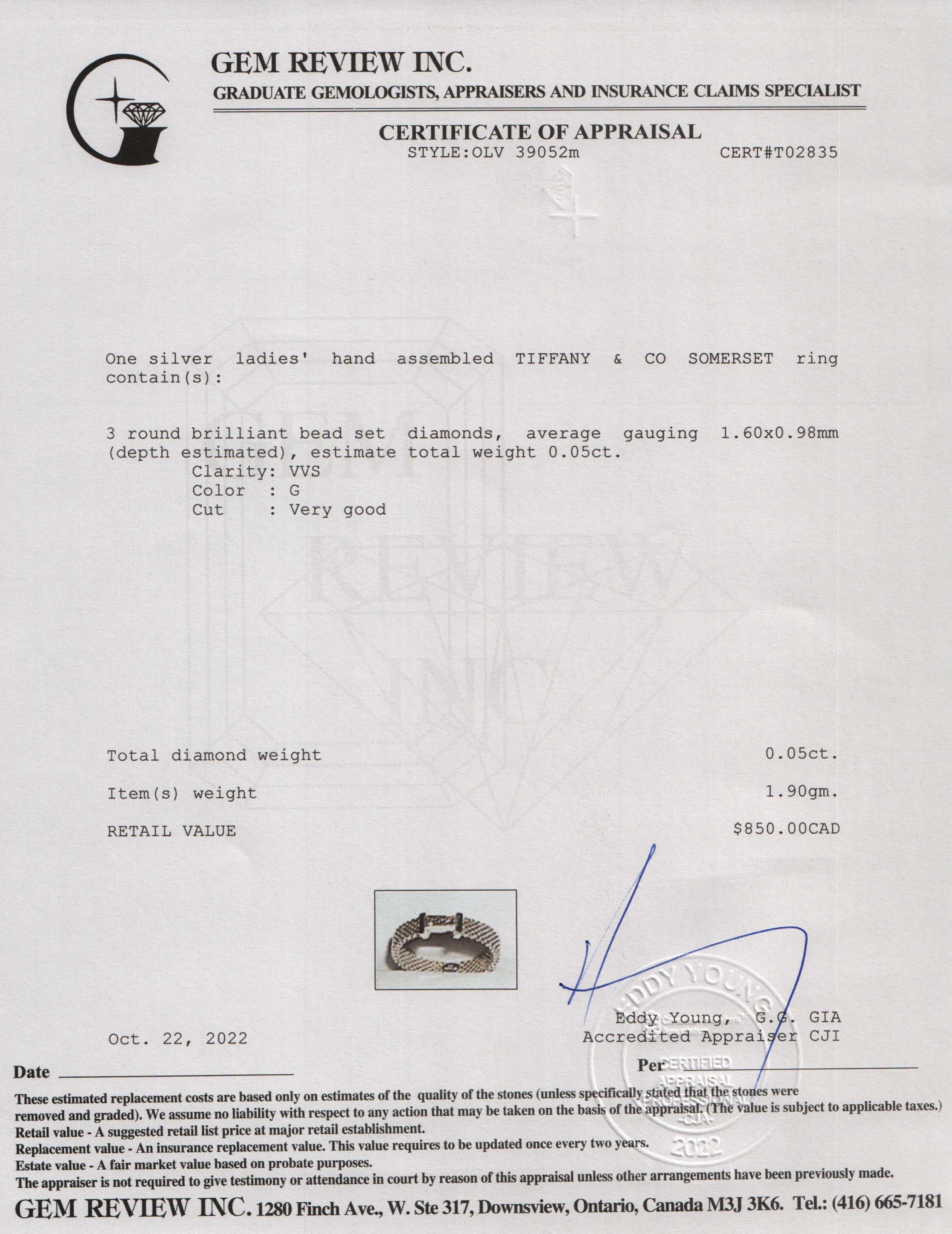 Tiffany & Co. Diamond Narrow Somerset Ring