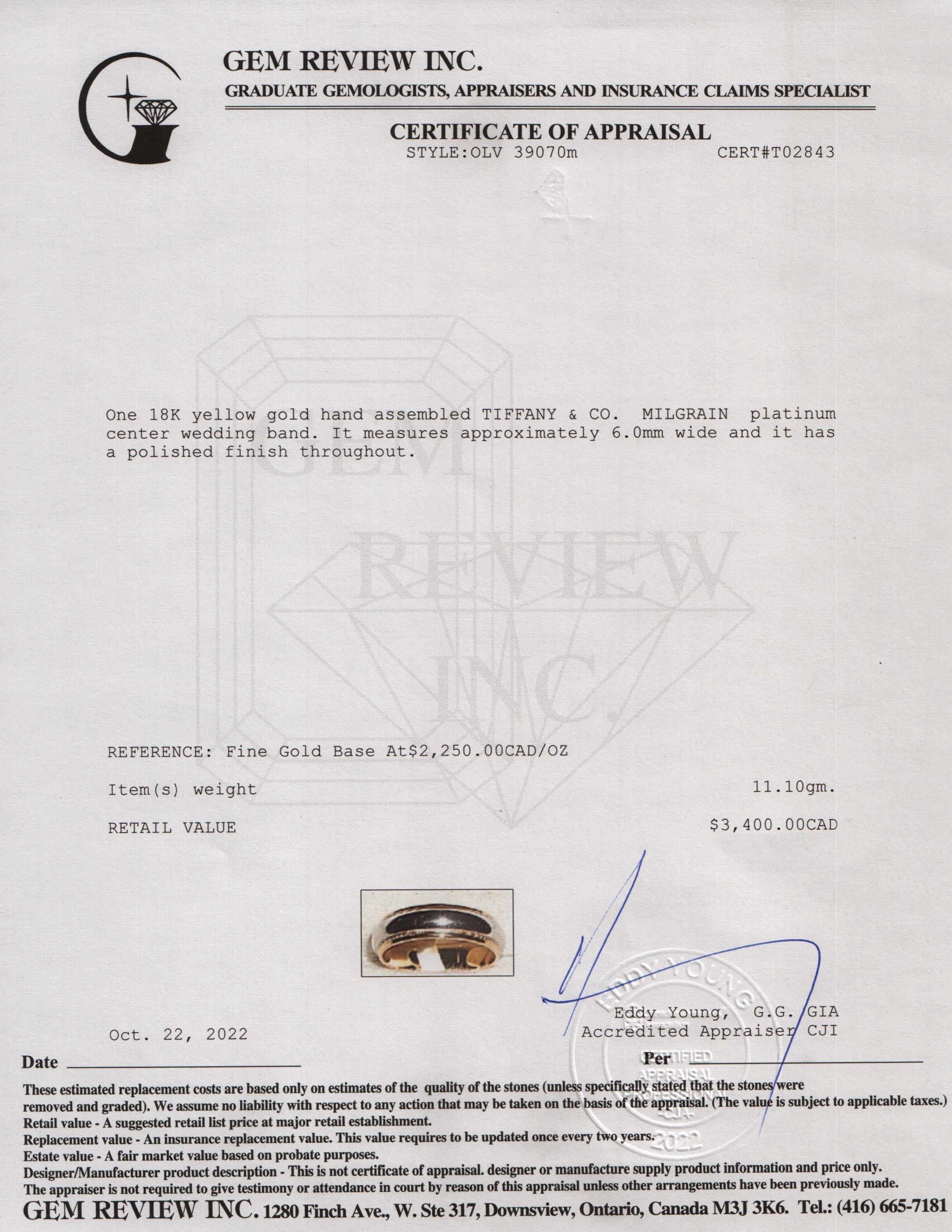 Tiffany & Co. Two-Tone Classic Milgrain Wedding Band Ring