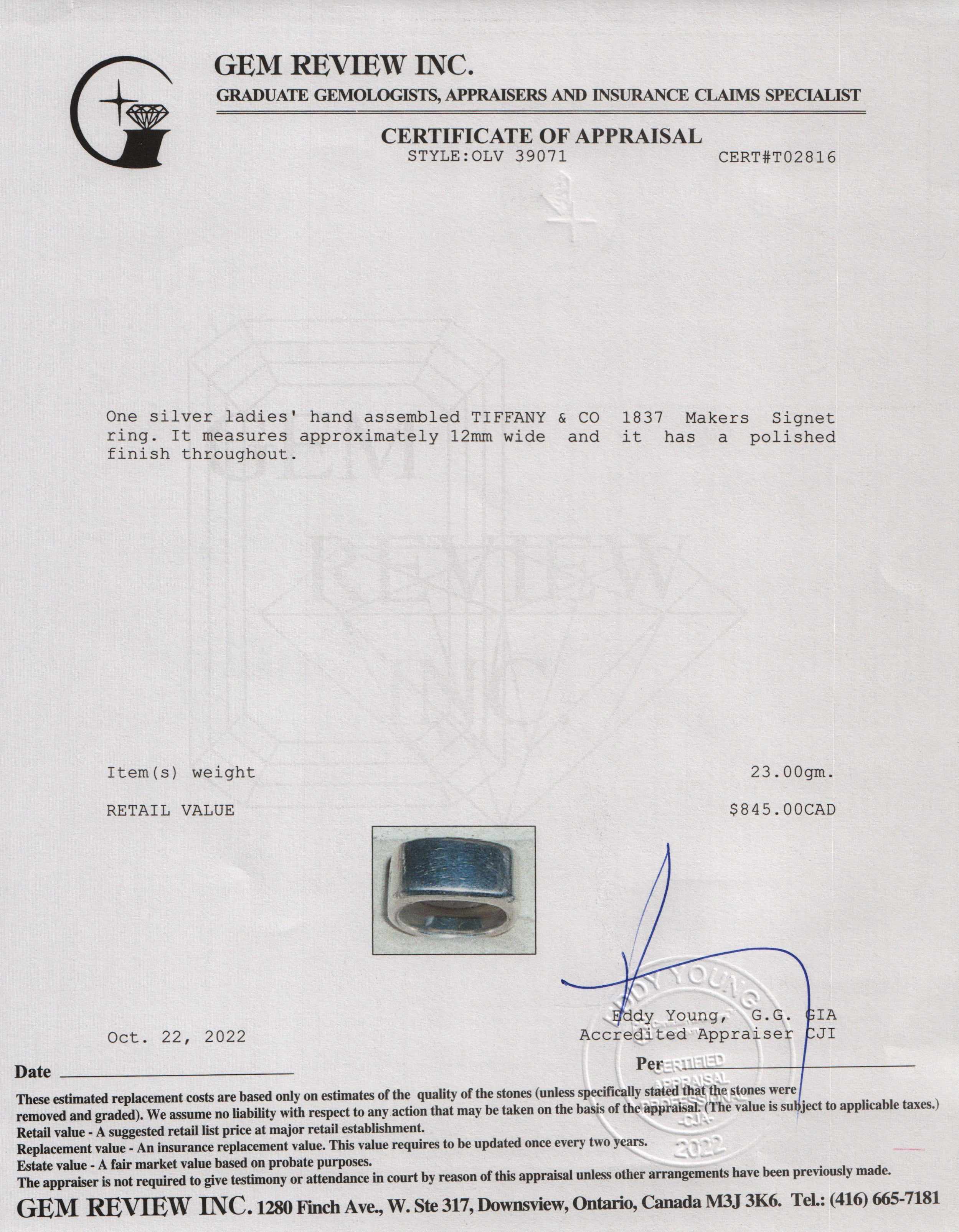 Tiffany & Co. 1837 Makers Signet Ring