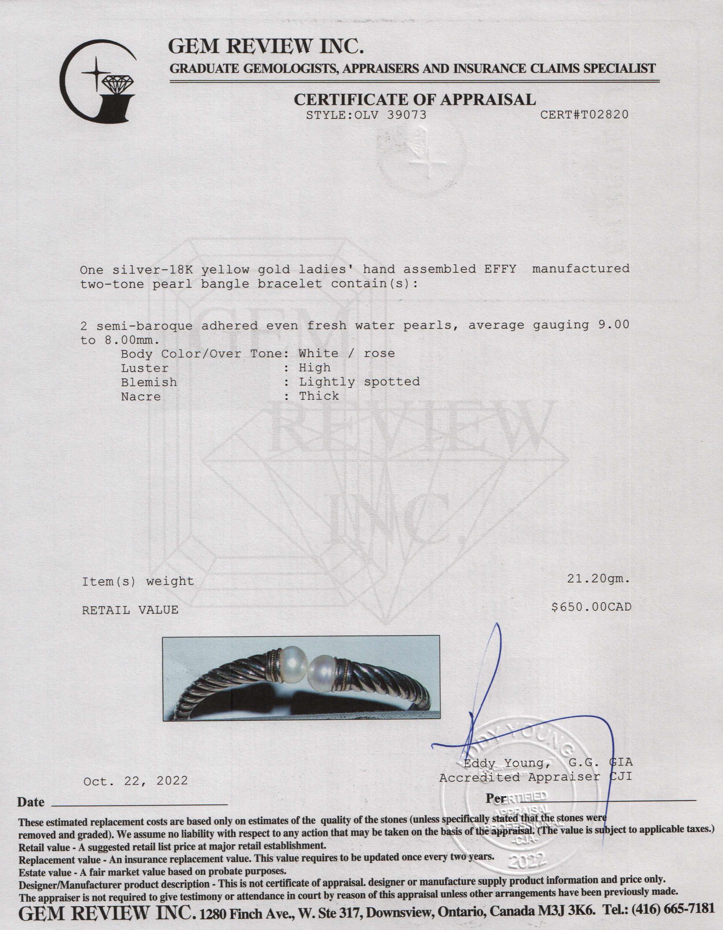 Effy Two-Tone Pearl Bangle Bracelet