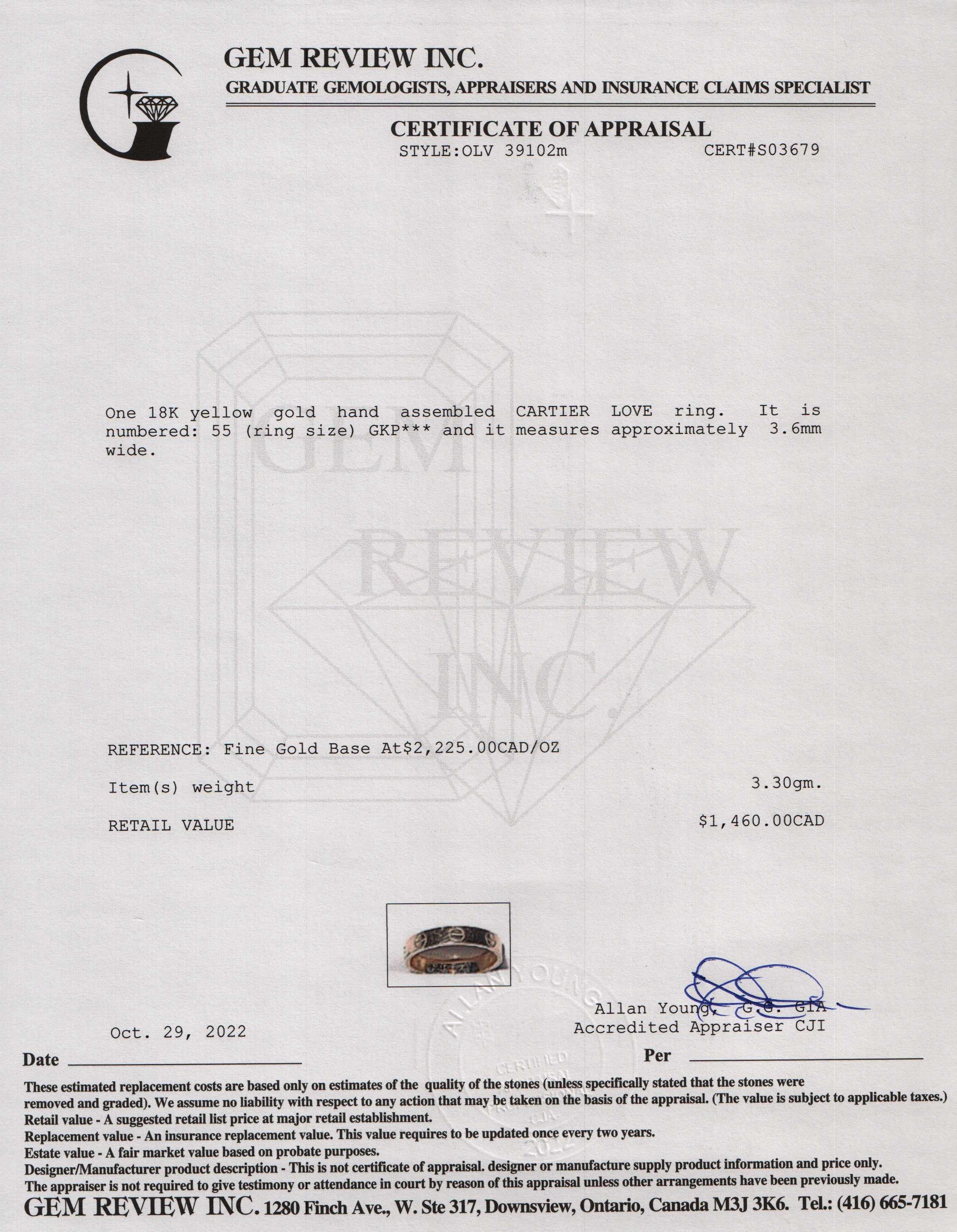 Cartier 18k Yellow Gold Love Wedding Band Ring