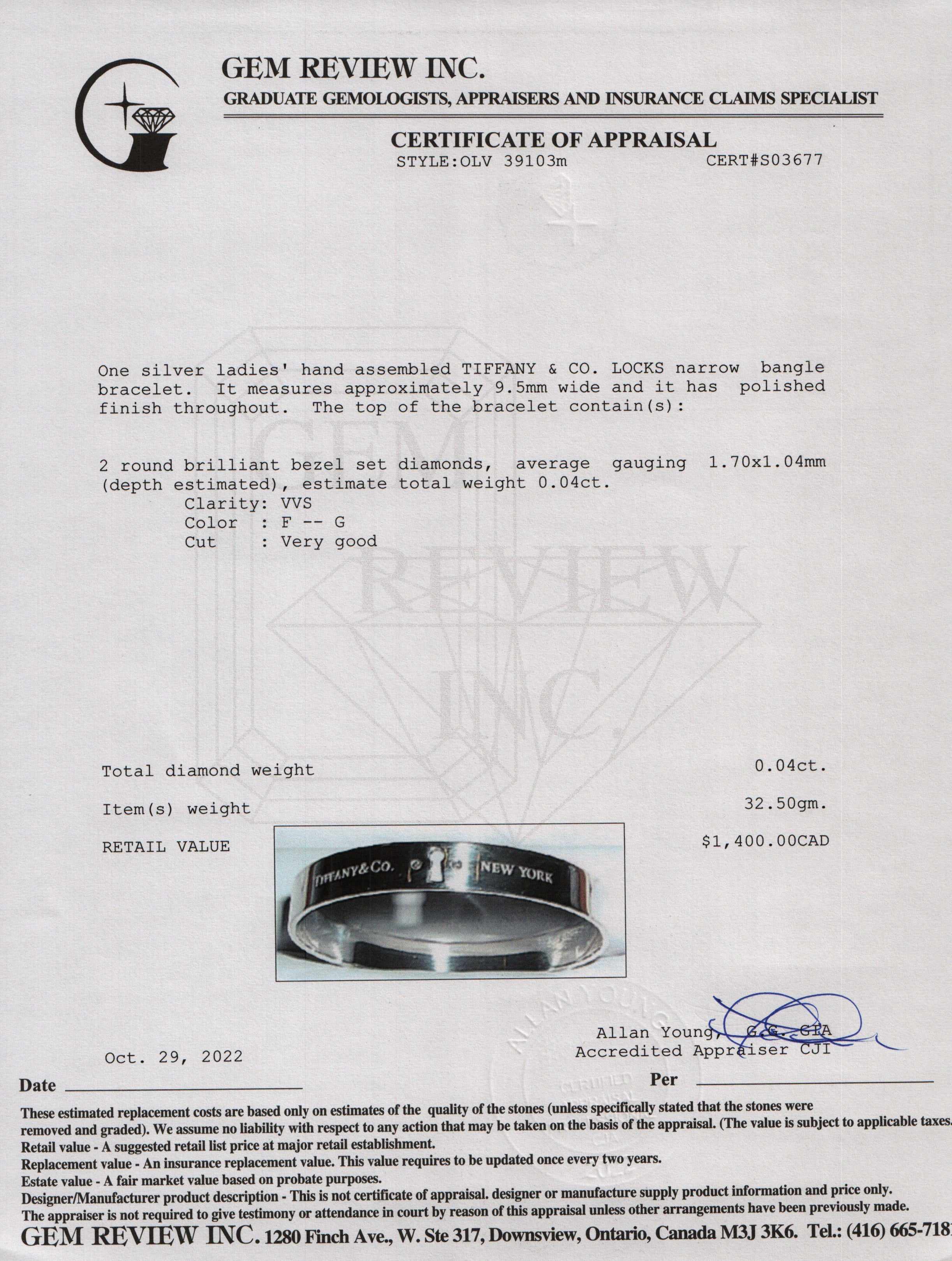 Tiffany & Co. Diamond Locks Narrow Bangle Bracelet