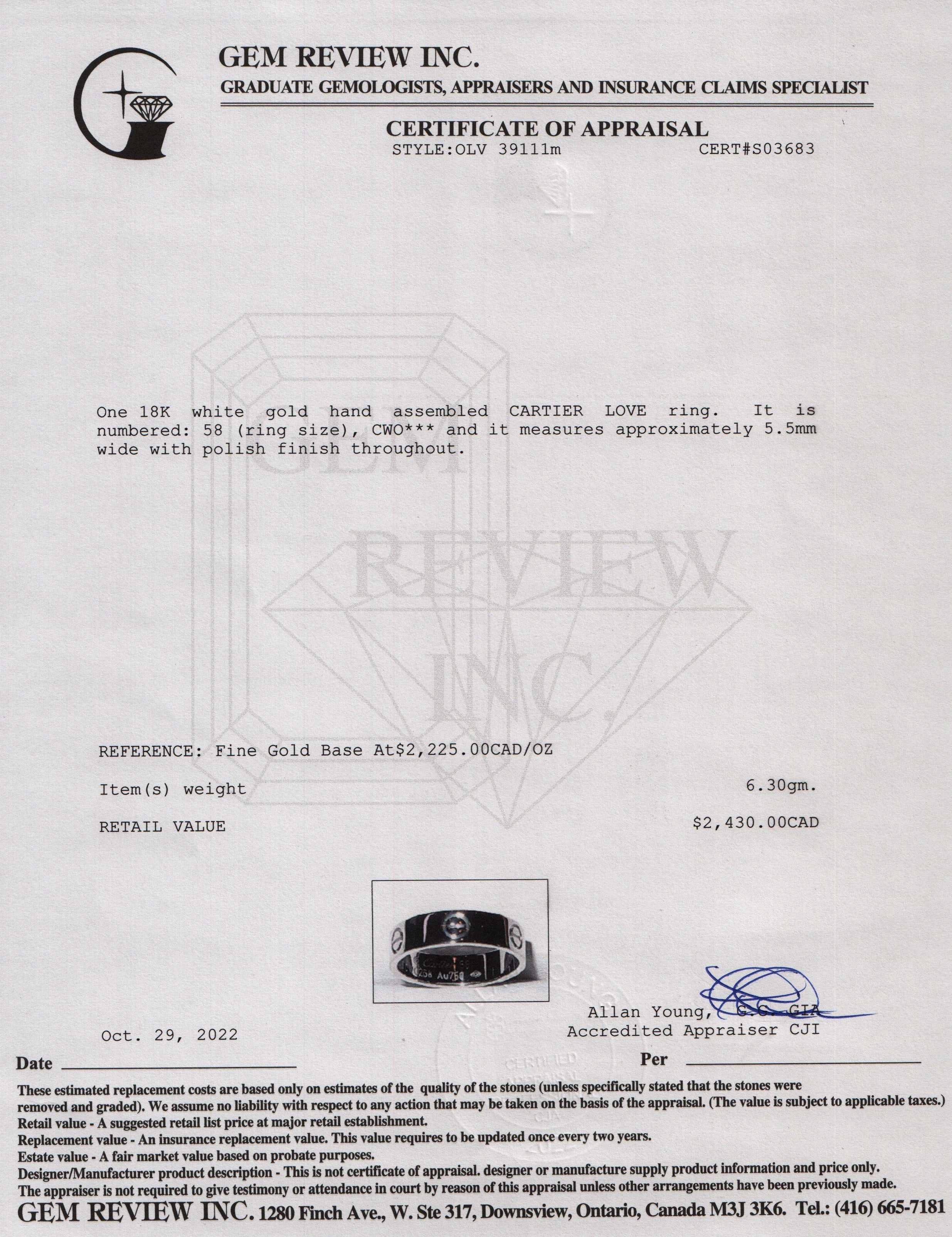 Cartier 18k White Gold Love Ring